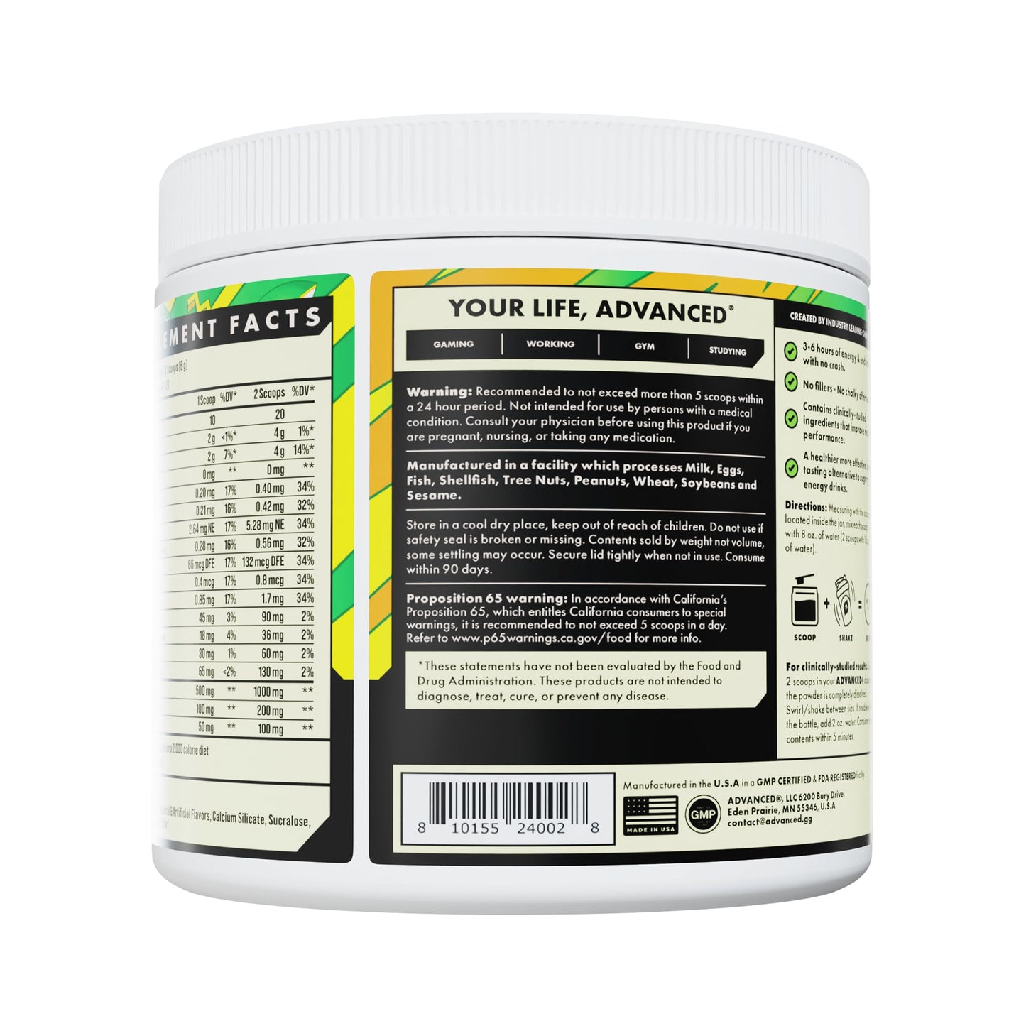 Advanced Energy - Energy Boosting Formula with Electrolytes for Hydration - L-Theanine to Combat Jitters - Sugar Free & Keto Friendly - No Maltodextrin (40 Servings) (Calamansi)