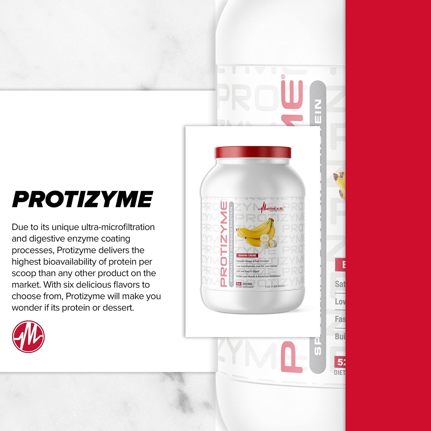 Metabolic Nutrition, Protizyme, 100% Whey Protein Powder, High Protein, Low Carb, Low Fat Whey Protein, Digestive Enzymes, 24 Essential Vitamins and Minerals, 4 Pound (52 ser)