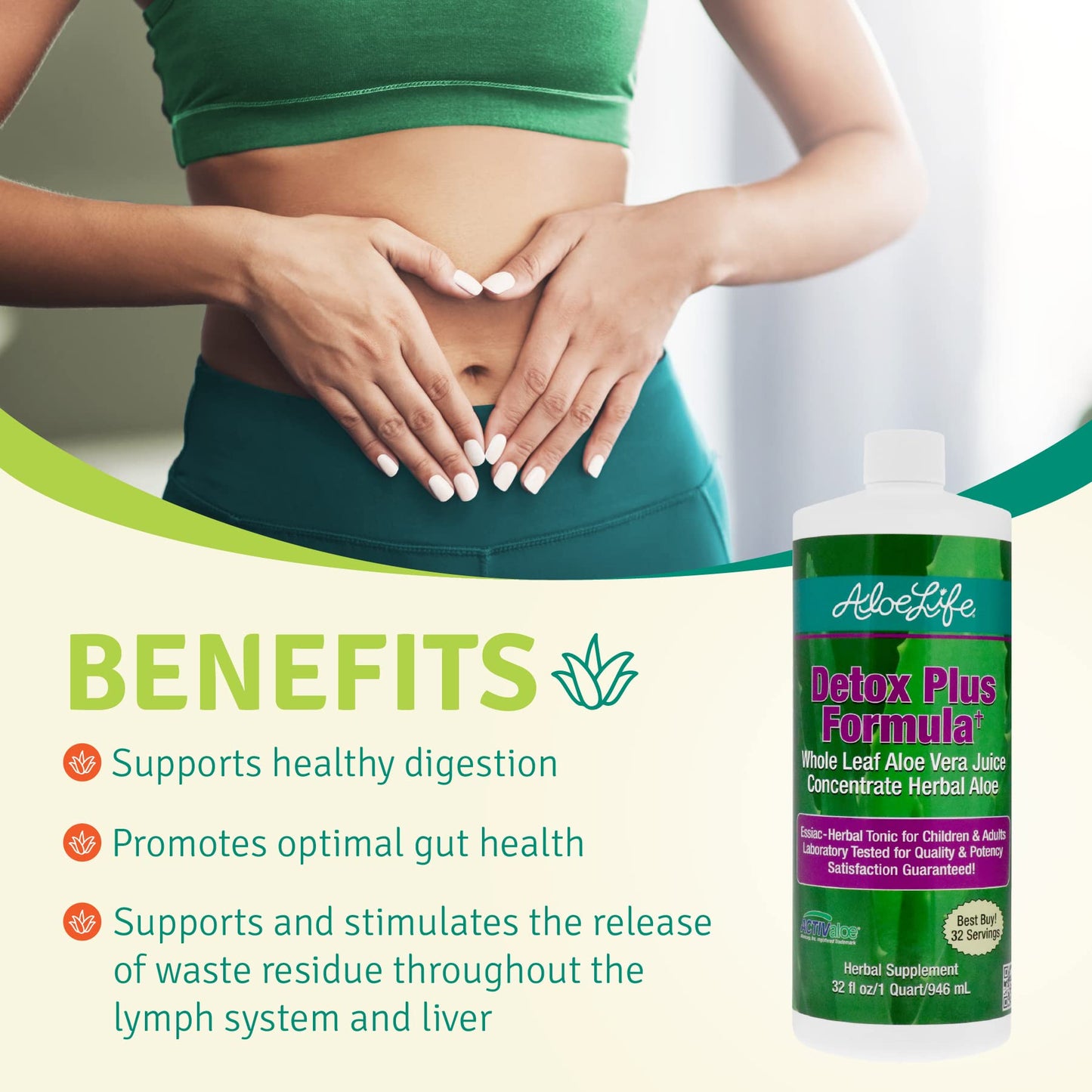 Aloe Life - Detox Plus Formula, Aloe-Based Detox Supplement, Aloe Vera Cleanse, Promotes Healthier Digestion, Concentrated Aloe & Herbal Tonic, Gut Health Detox for Wellness (32 oz.)