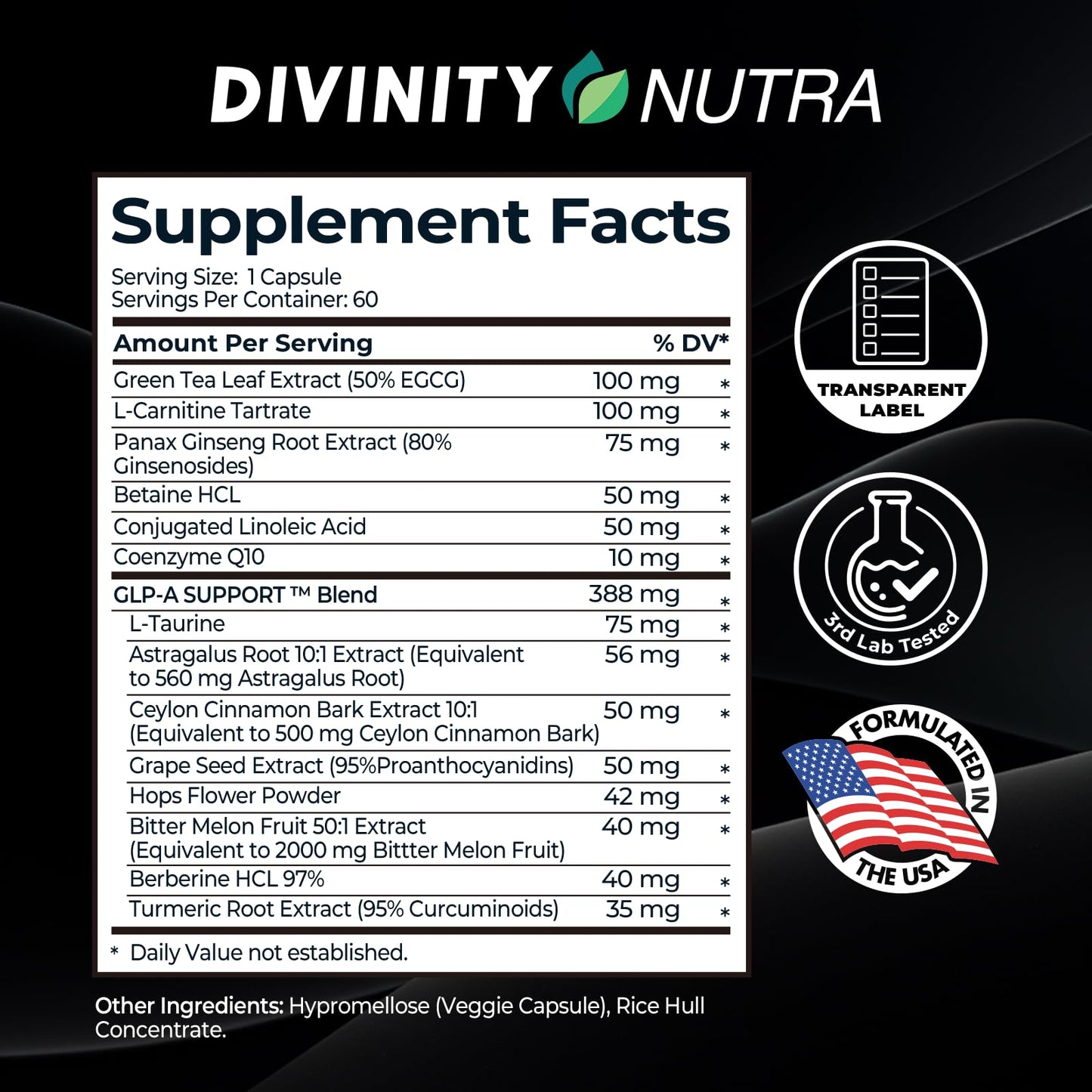 Daytime Fat Burner Supplement for Men & Women,with Green Tea Extract, L-Carnitine, Co-Q10, Turmeric, Berberine,Bitter Melon for Metabolism Booster Appetite Support 60 Capsules