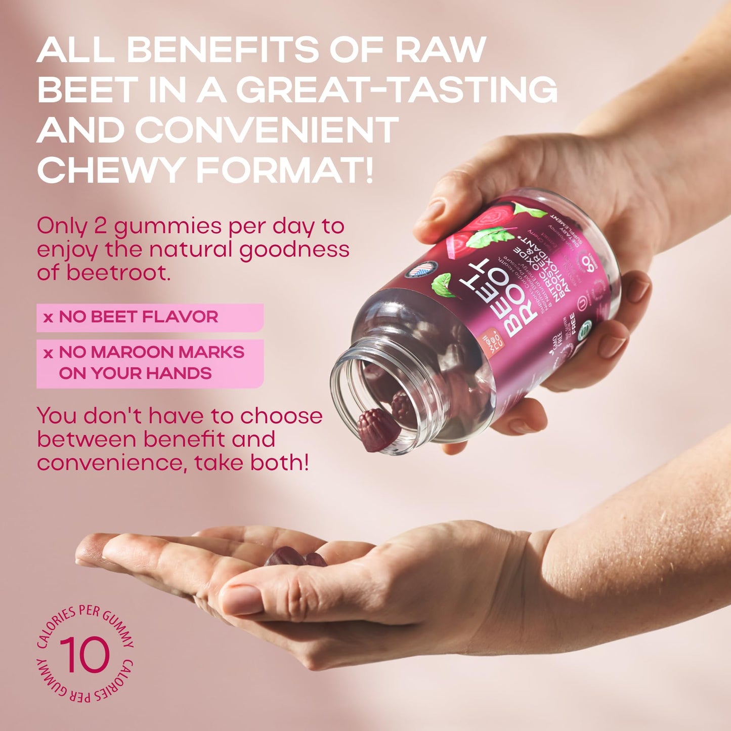 Beet Chews for High Blood Pressure - Beet Root Gummies with Tart Cherry - Nitric Oxide Supplements for Energy, Cardio Health - Vegan, No GMO, Pectin Based - for Women and Men