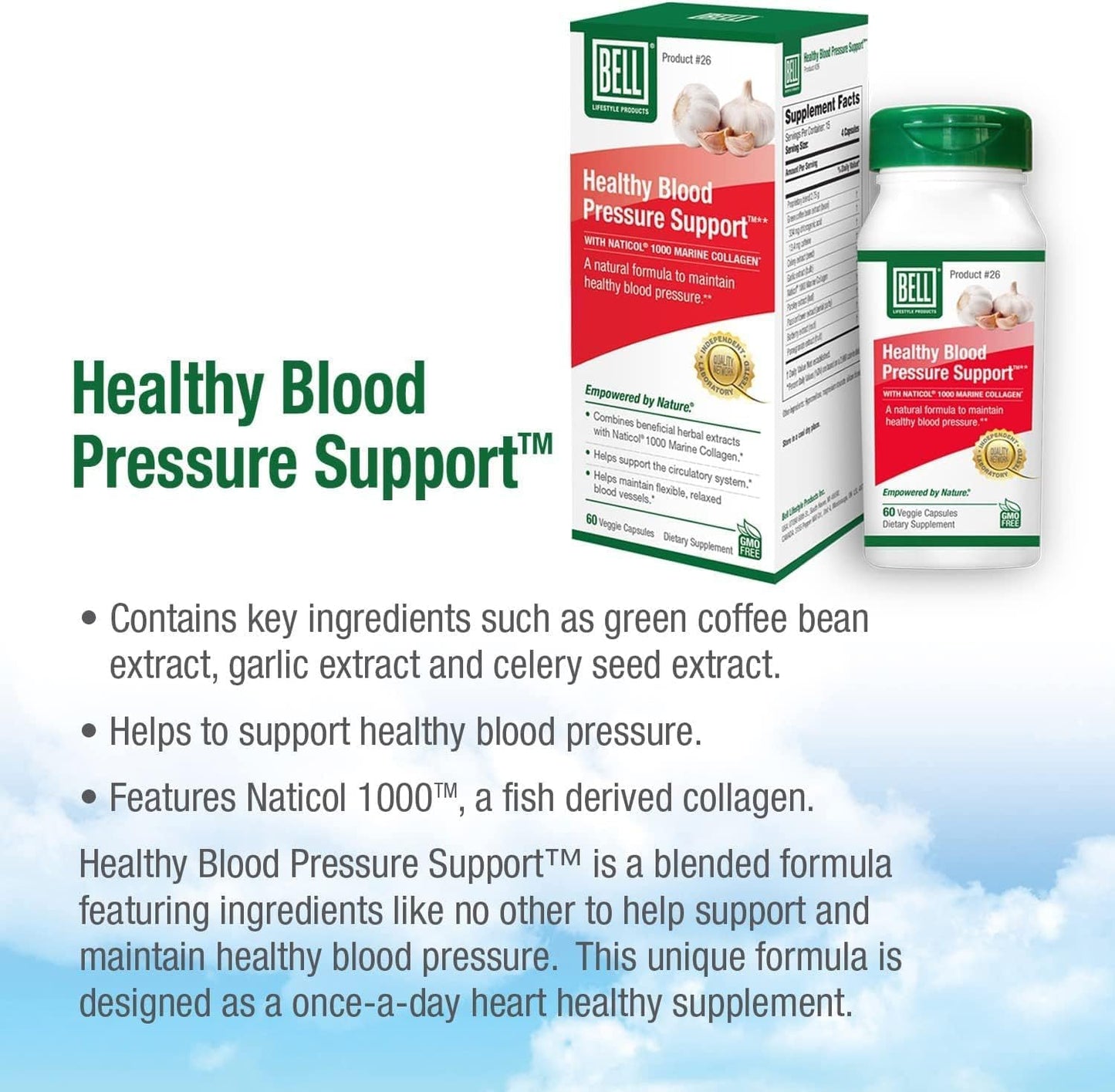 Bell Healthy Blood Pressure Support™ Unique Blend - Natural Blend of Green Coffee Bean Extract, Garlic & Celery Seed Extract Supplements- 60 Capsules, Vegan, Non-GMO