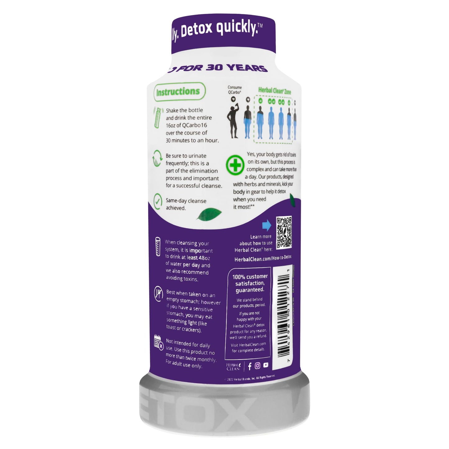 Herbal Clean - QCarbo16 Same-Day Detox Drink, Grape Flavor, (16 fl oz)