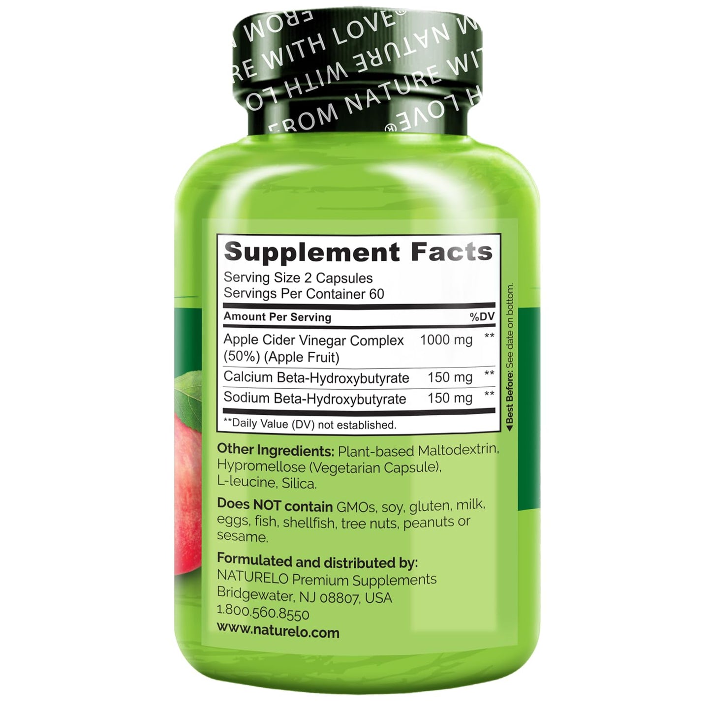 NATURELO Apple Cider Vinegar Capsules - Natural ACV with Mother Supplement for Men & Women for Detox, Cleanse and Weight Management - 120 Vegan Capsules