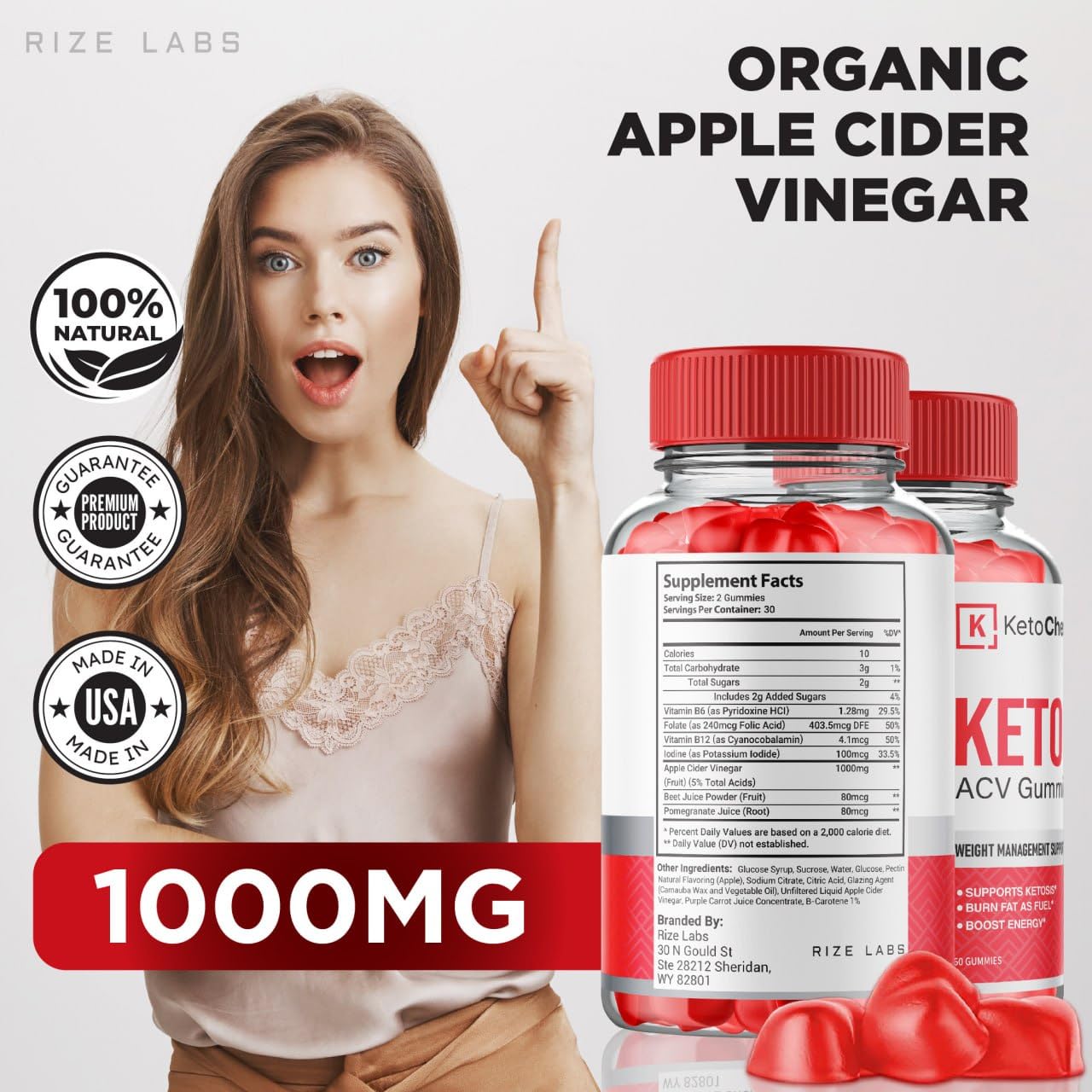 rize labs - Keto Chews ACV Gummies for Advanced Weight Loss, 525 mg, Premium Keto+ACV Supplement, All Natural Apple Cider Vinegar (300 Gummies)