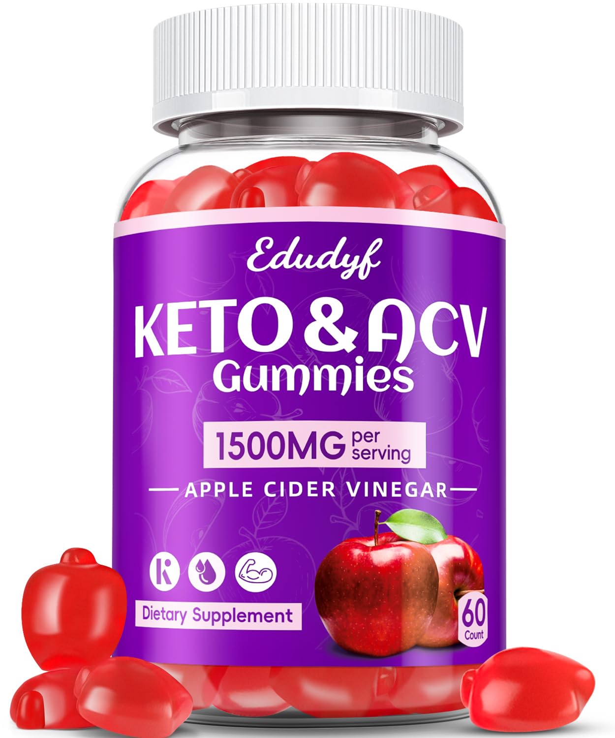 EDUDYF Keto ACV Gummies - 1500mg Apple Cider Vinegar Gummies with Probiotics, B12 and Keto Support, Detox & Cleanse, GMO Free & Vegan - 60 Count...