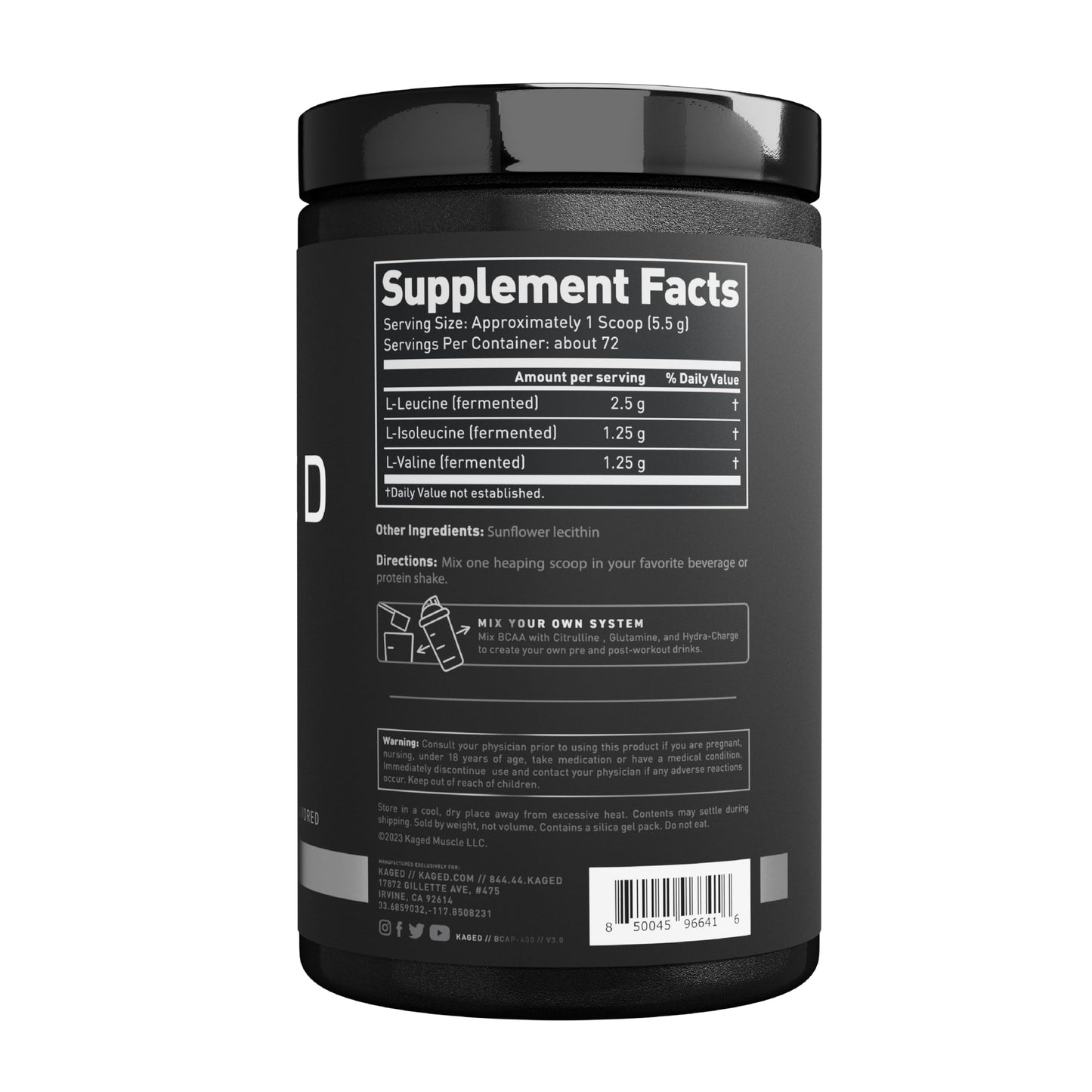 BCAA Powder, Kaged BCAAs Amino Acids, Fermented, Plant Based & Vegan Friendly Branched Chain Amino Acid, 5g BCAA Unflavored, Amino Acid Supplements for Men, 72 Servings
