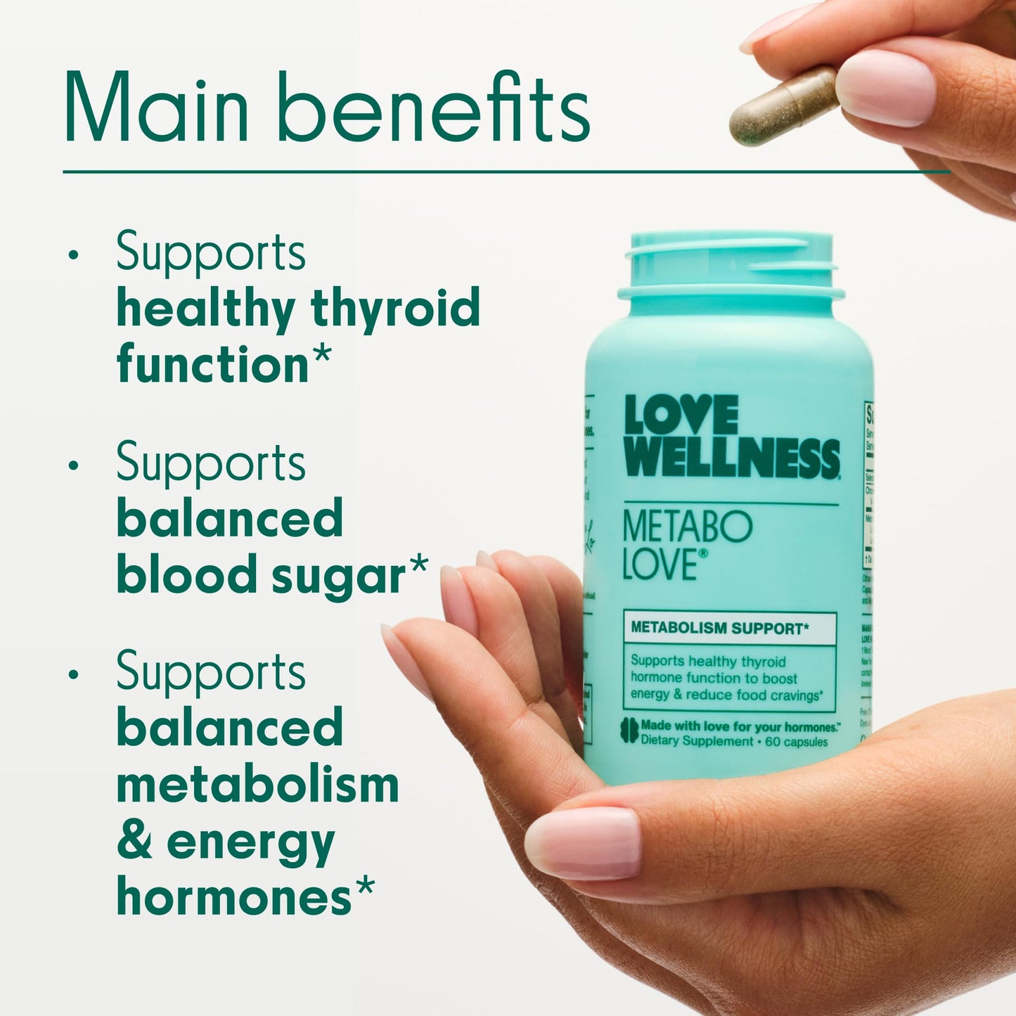 Love Wellness Metabolove | Metabolism Booster for Women Supplement | Combat Cravings & Boost Energy Supplement | Cortisol & Thyroid Support for Women | Stimulant Free, Vegan & Gluten-Free | 60 Count