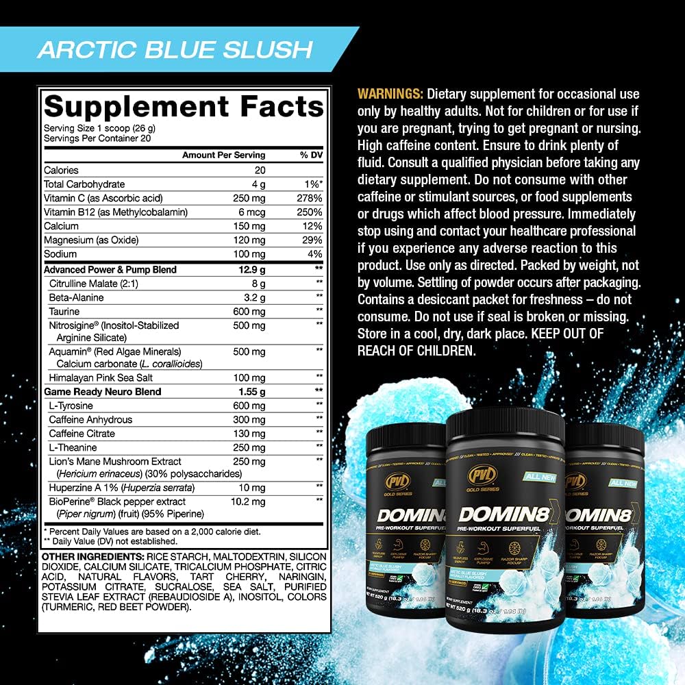 PVL Gold Series Domin8 | Pre-Workout Superfuel - Full dose Preworkout - 520 g - (Orange Krush'd)