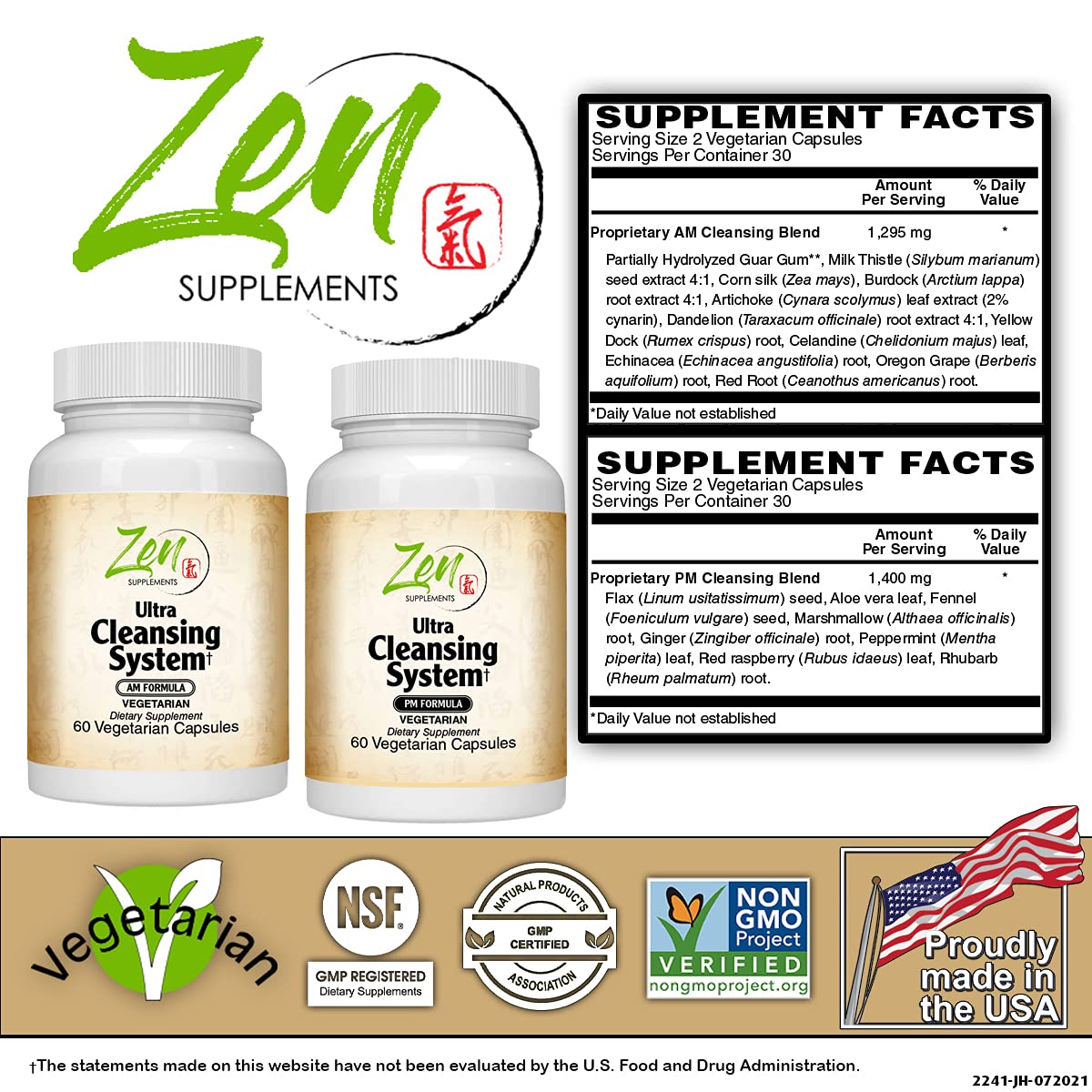 Zen Supplements Ultra Cleansing System Detox Kit - 100% Natural Herbal Blends - Maximum Full Body Detox to Support Liver & Colon - for Overall Health & Wellness - AM/PM 30 Day Systems Detox Cleanse