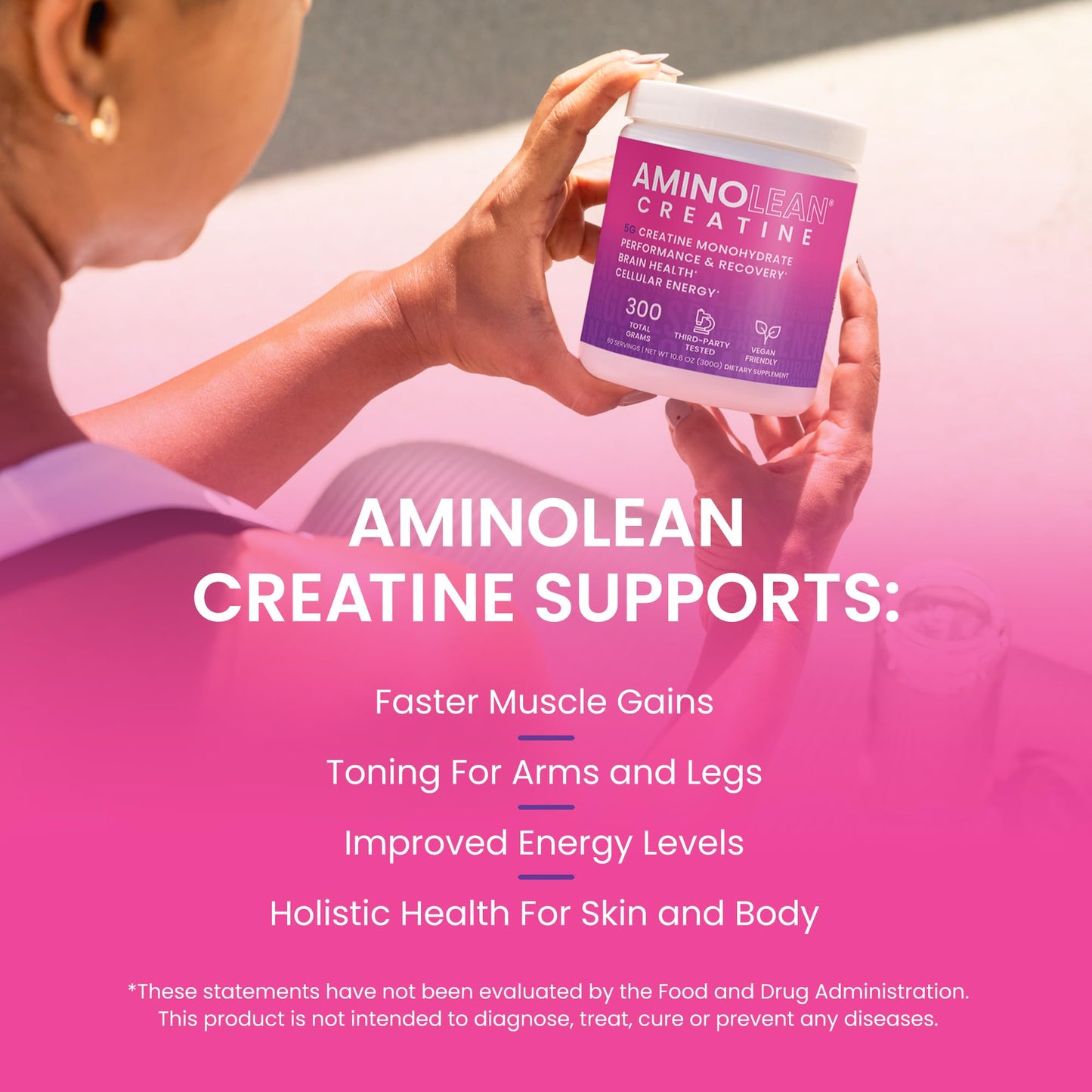 AminoLean Creatine for Women, Pure Micronized Creatine Monohydrate Powder Supplement for Muscle Toning, Mood Support, Energy Boost, and Brain Health, 300g