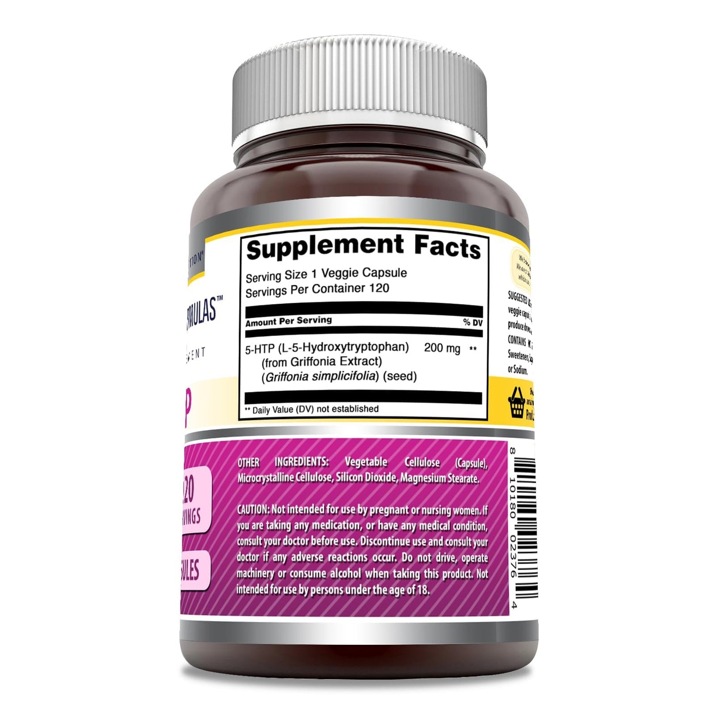 Amazing Formulas 5 HTP (L-5-Hydroxytryptophan) Supplement | 200 Mg per Serving | Veggie Capsules | Non-GMO | Gluten-Free | Made in USA (1 Pack, 120 Count)