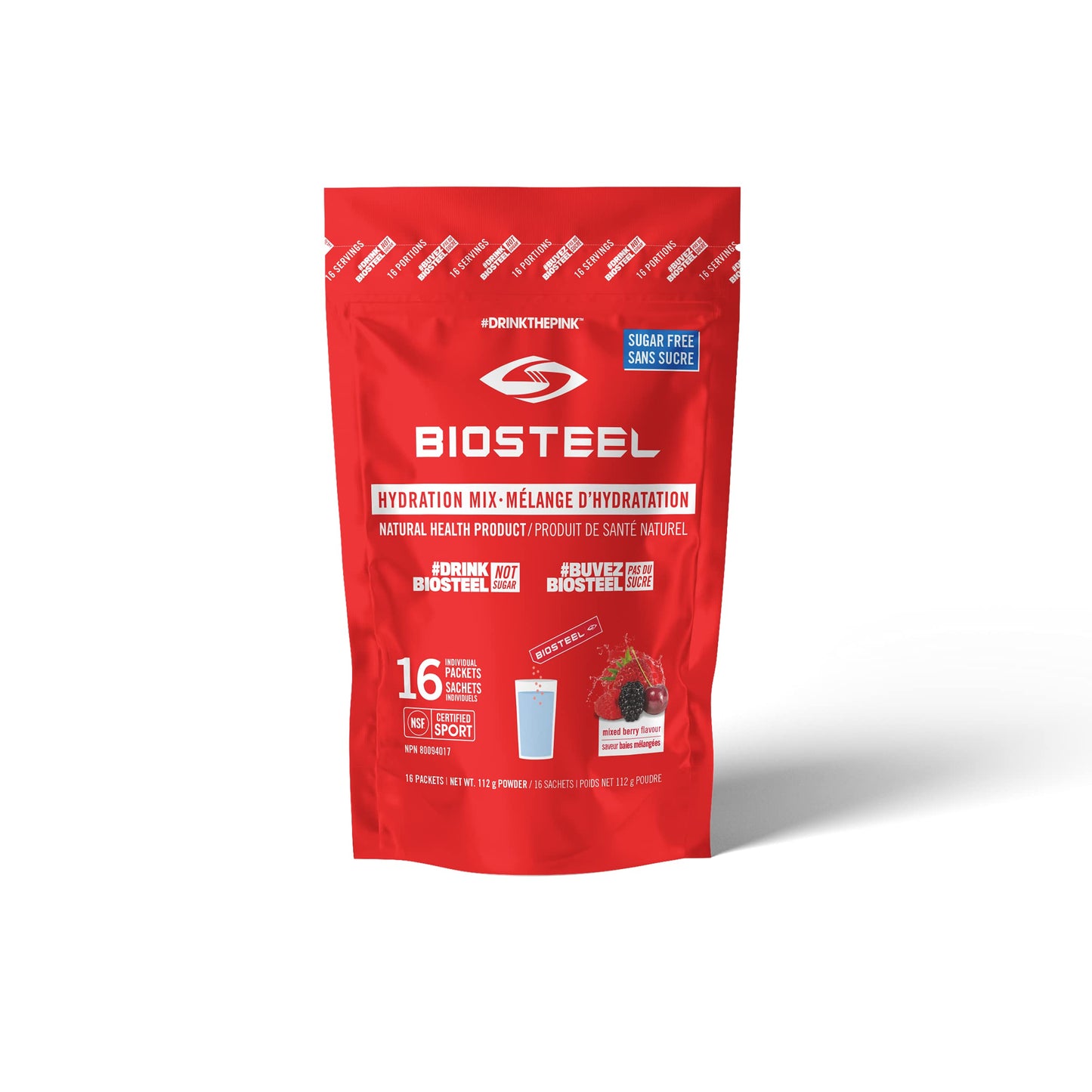 BIOSTEEL Hydration Mix, Sugar-Free with Essential Electrolytes, Mixed Berry, 16 Single Serving Packets