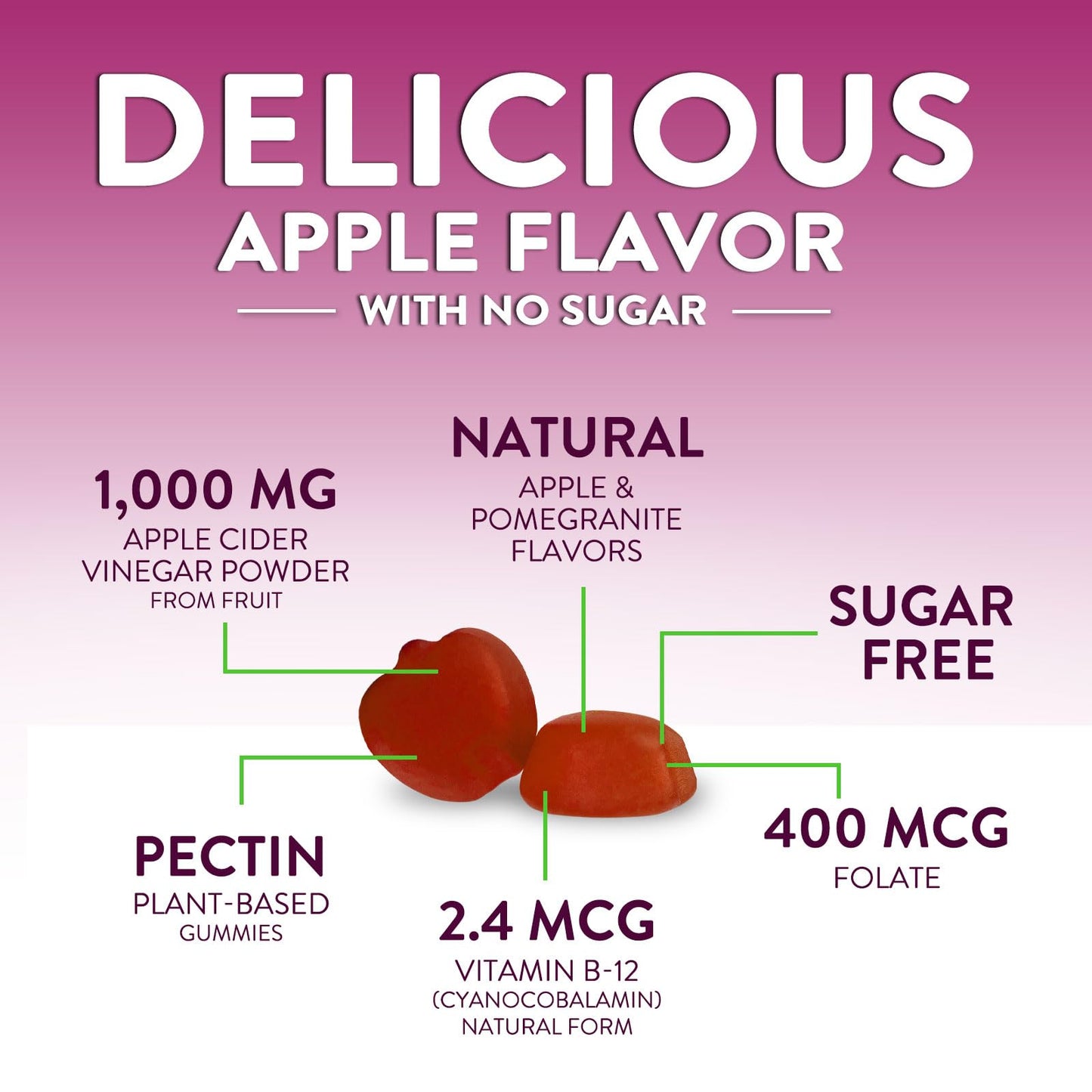 Nature's Nutrition Apple Vinegar Gummy for Weight Loss 1000mg - Vegan Apple Cider Vinegar Gummies for Detox & Cleanse, ACV Supplement Pills, Vitamin B12, Sugar Free ACV Gummy, Non-GMO - 60 Gummies