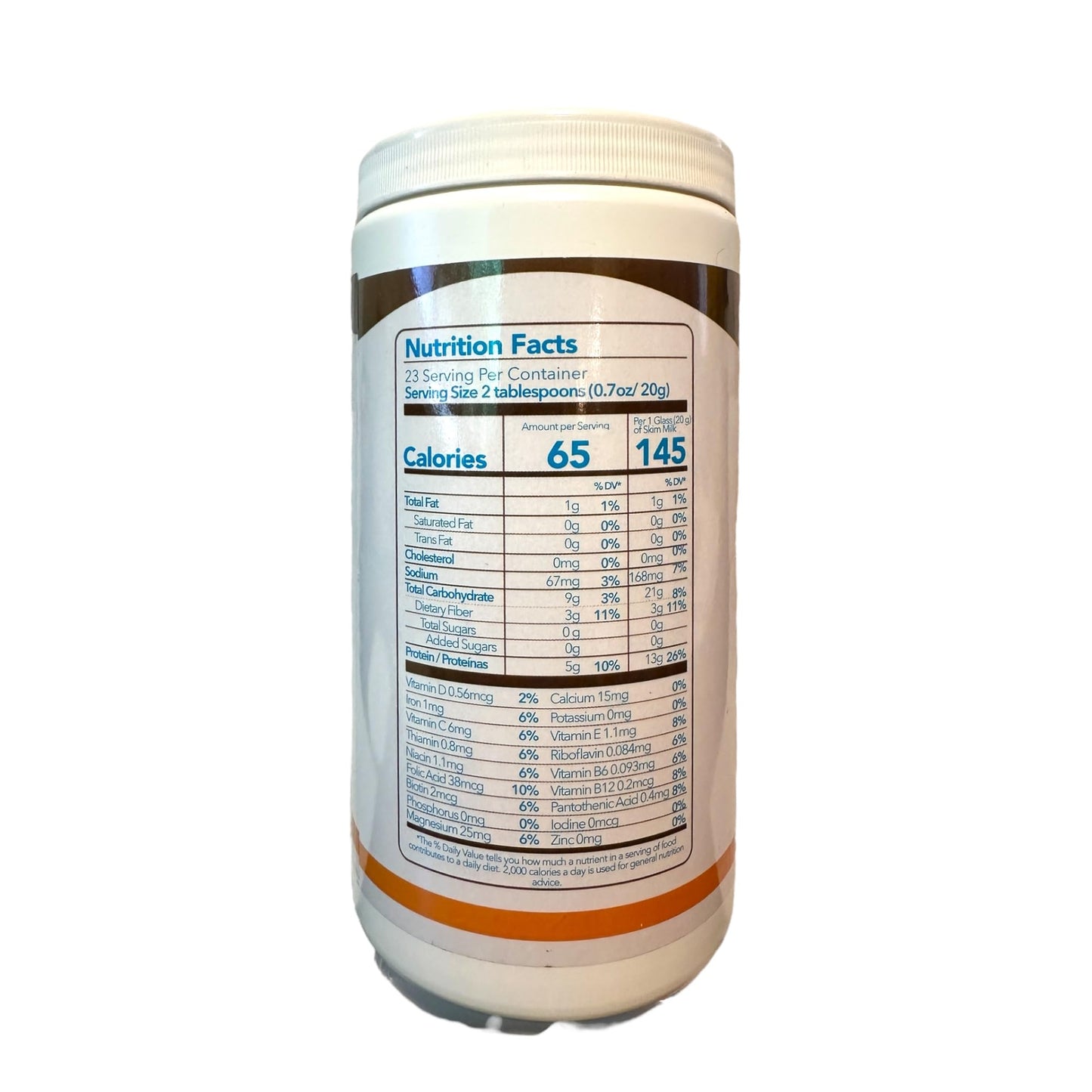 Nutritional Shake Powder, Natural Cocoa with Vitamins, 16.22 oz, High Protein, Low Carb, Gluten Free, Non-GMO/Suplemento Alimenticio Malteada Chocolate Baja en Grasa y Calorias 460g.