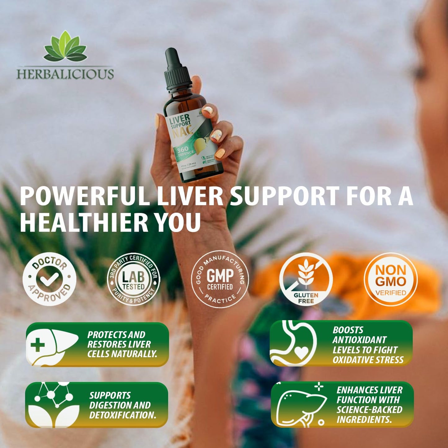 Liver Support NAC 360 Defence - Liquid Formula with NAC, Milk Thistle, Dandelion Root, Chicory, Turmeric, Chanca Piedra, Beet Root, and Zinc - Promotes Liver Detox and Cellular Health - 4 fl oz