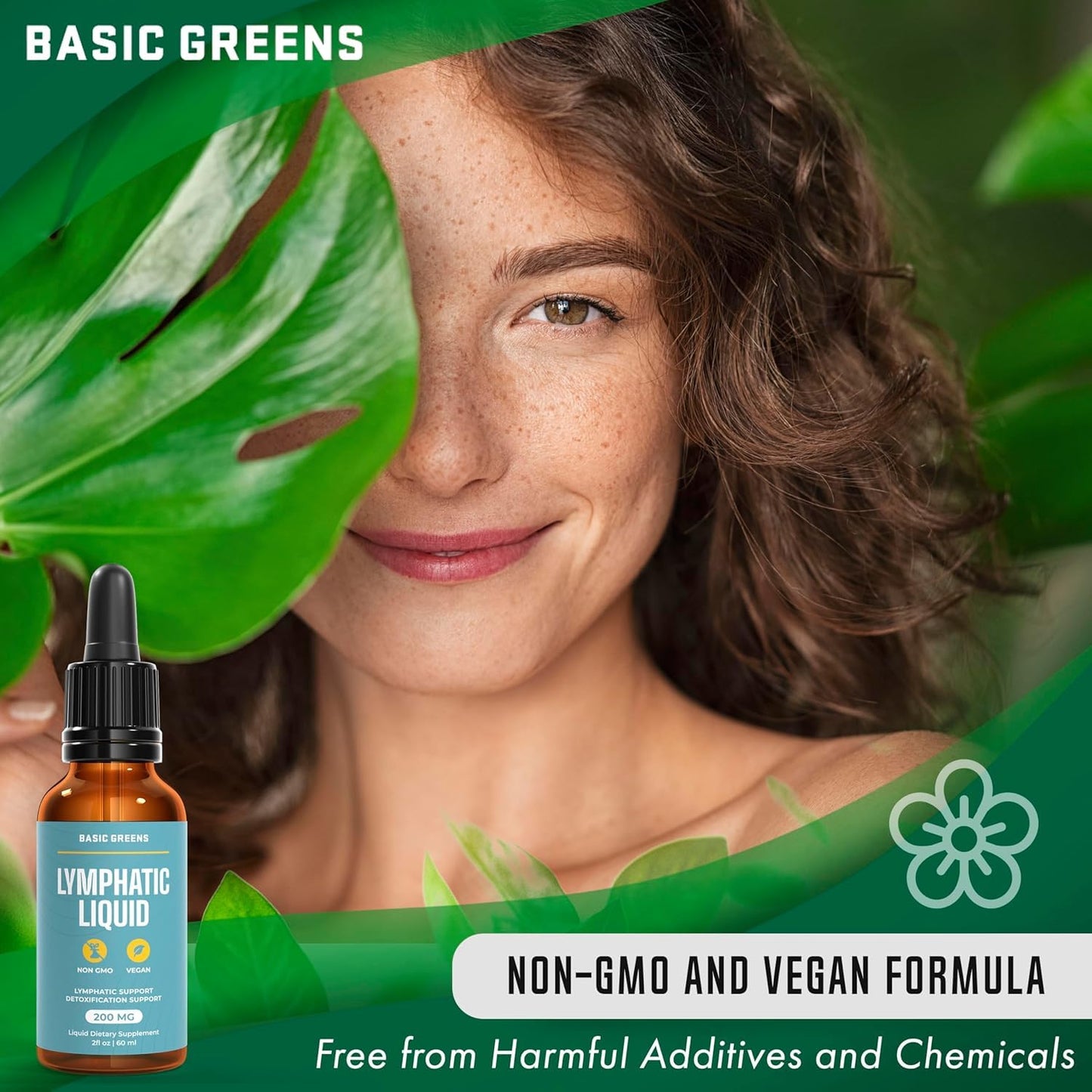 BASIC GREENS Lymphatic Support Liquid - Natural Immune Booster for Lymphatic Drainage, Fluid Balance, and Daily Cleanse, Easy - Absorb Liquid Formula for Wellness Support, 2 Fl Oz