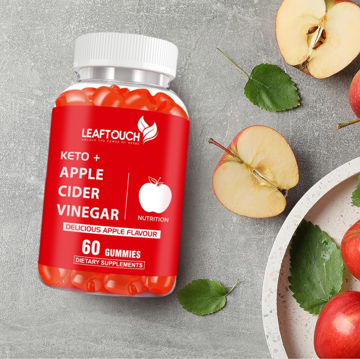 LEAFTOUCH-UNLOCK THE POWER OF HERBS Apple Cider Vinegar Gummies | 60 Count | ACV Supplement | Apple Flavor | Non-GMO, Gluten Free Gummies | Individually Wrapped 60 Gummies