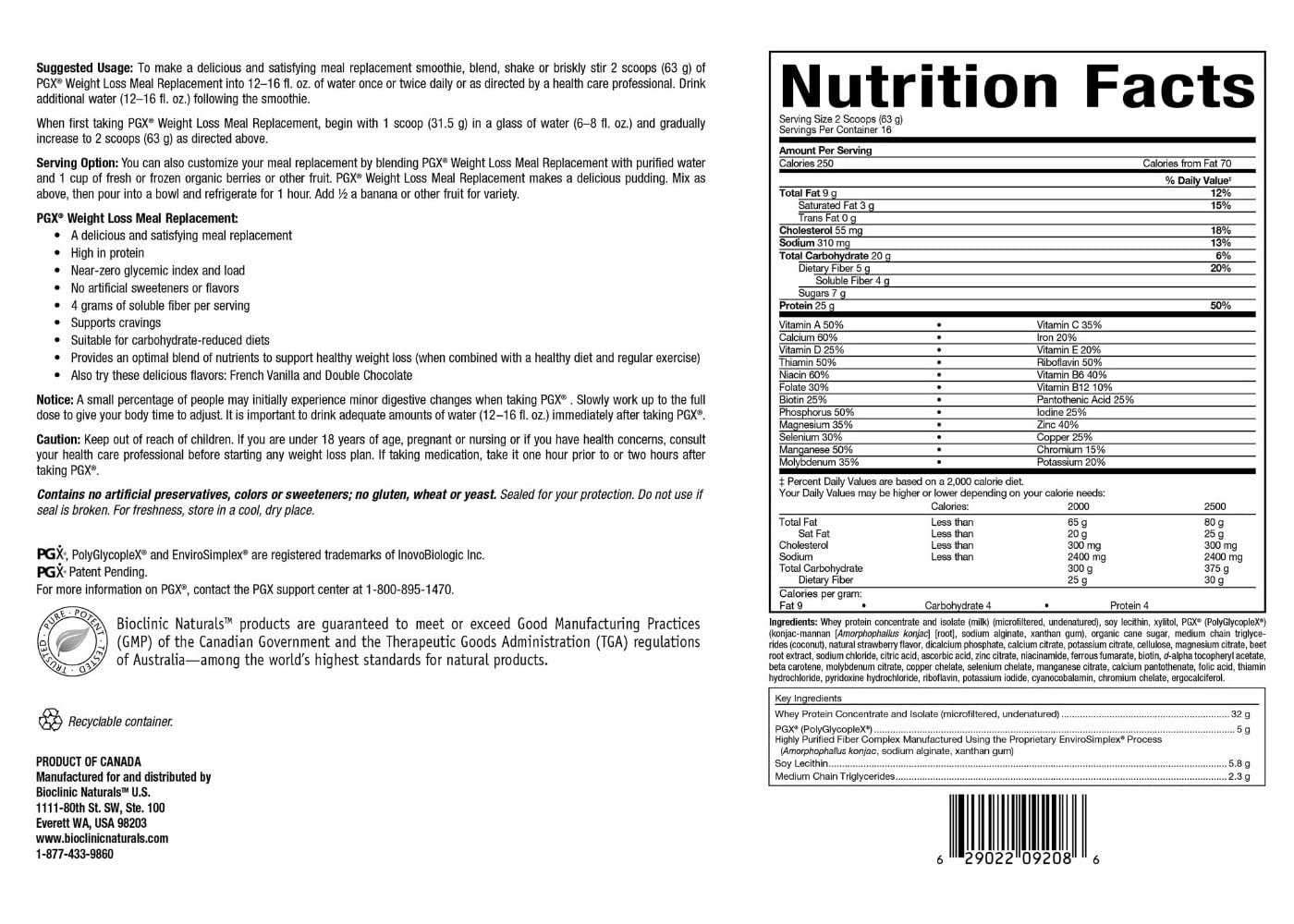 PGX Weight Loss Meal Replacement French Vanilla 2.20 Pounds
