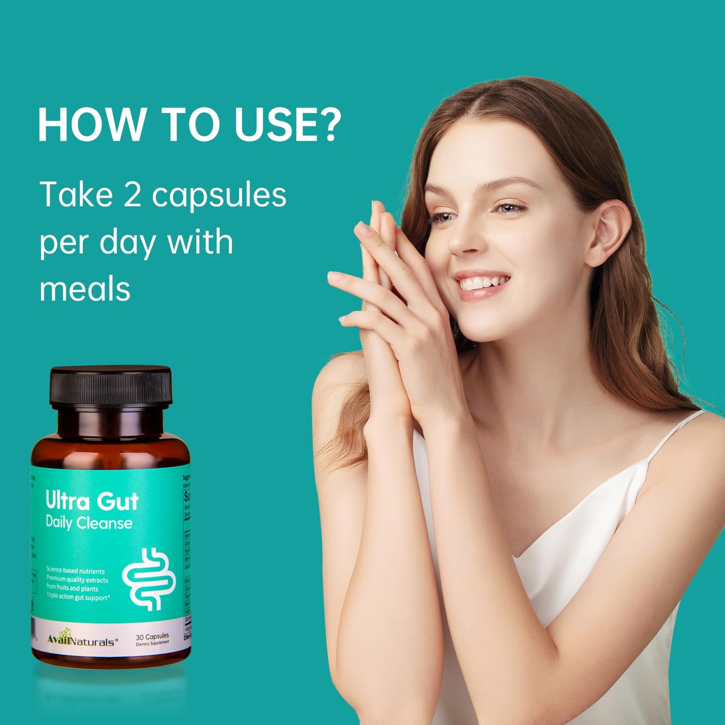 AvailNaturals Ultra Gut Daily Cleanse -with Senna Leaf Extract, Cassia Seed, Probiotics & Dietary Fiber,30 Capsules (2)