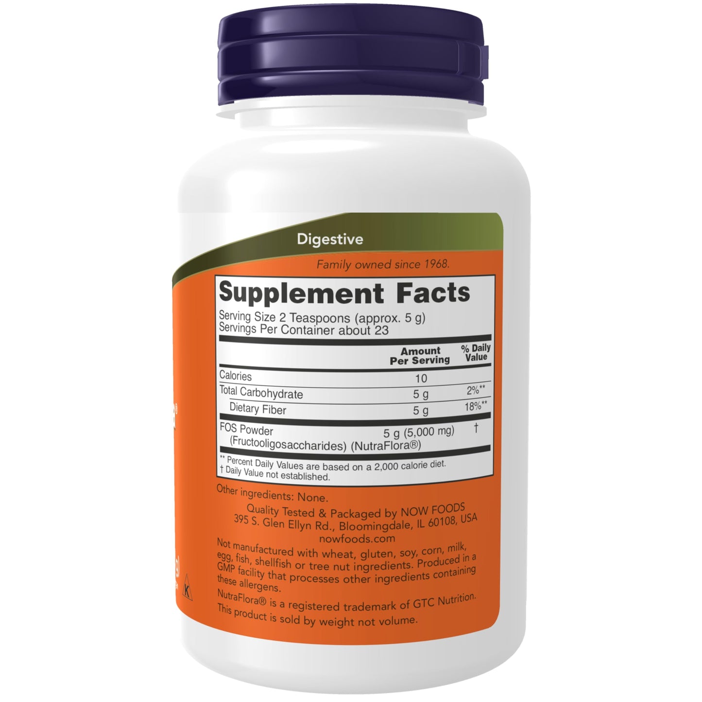 NOW Foods Supplements, NutraFlora FOS (Fructooligosaccharides) Pure Powder, Prebiotic Fiber, 4-Ounce