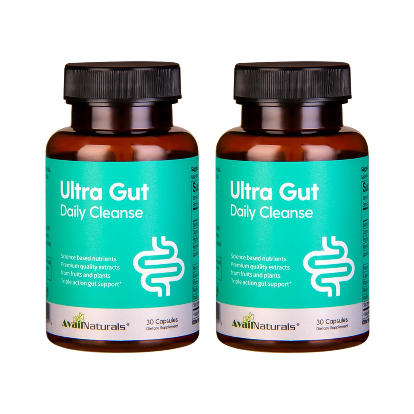 AvailNaturals Ultra Gut Daily Cleanse -with Senna Leaf Extract, Cassia Seed, Probiotics & Dietary Fiber,30 Capsules (2)