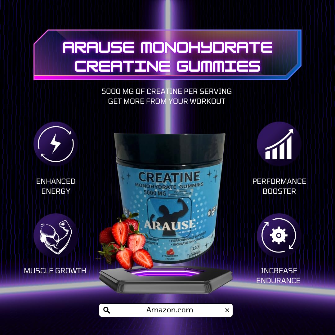 Arause Creatine Monohydrate Gummies, 5000mg, Dietary Supplement, Enhance Energy, Performance Booster, Increase Endurance, Muscle Growth