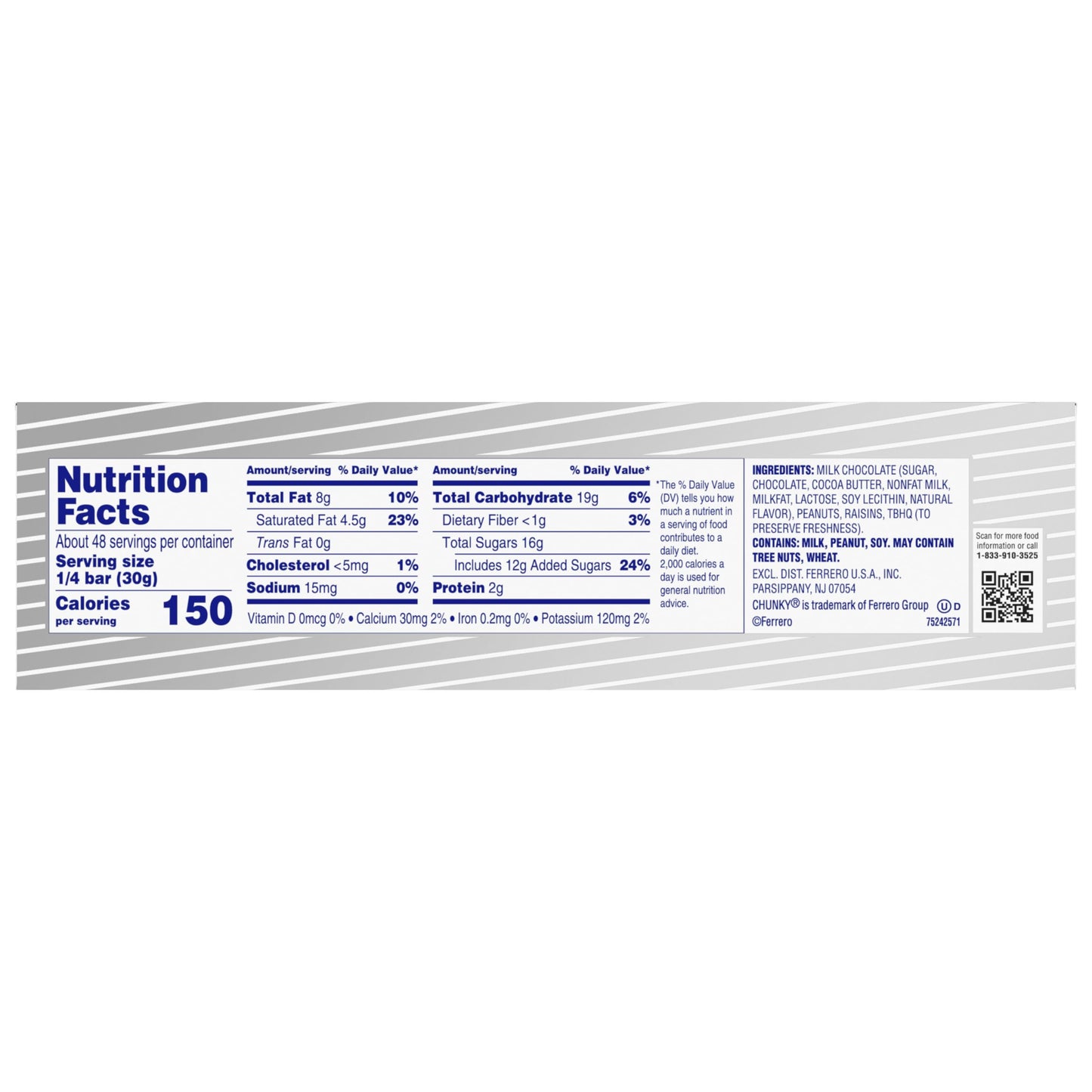 Chunky Giant Milk Chocolate Candy Bar 12 Count Bulk Individually Wrapped Ferrero Candy 42 oz