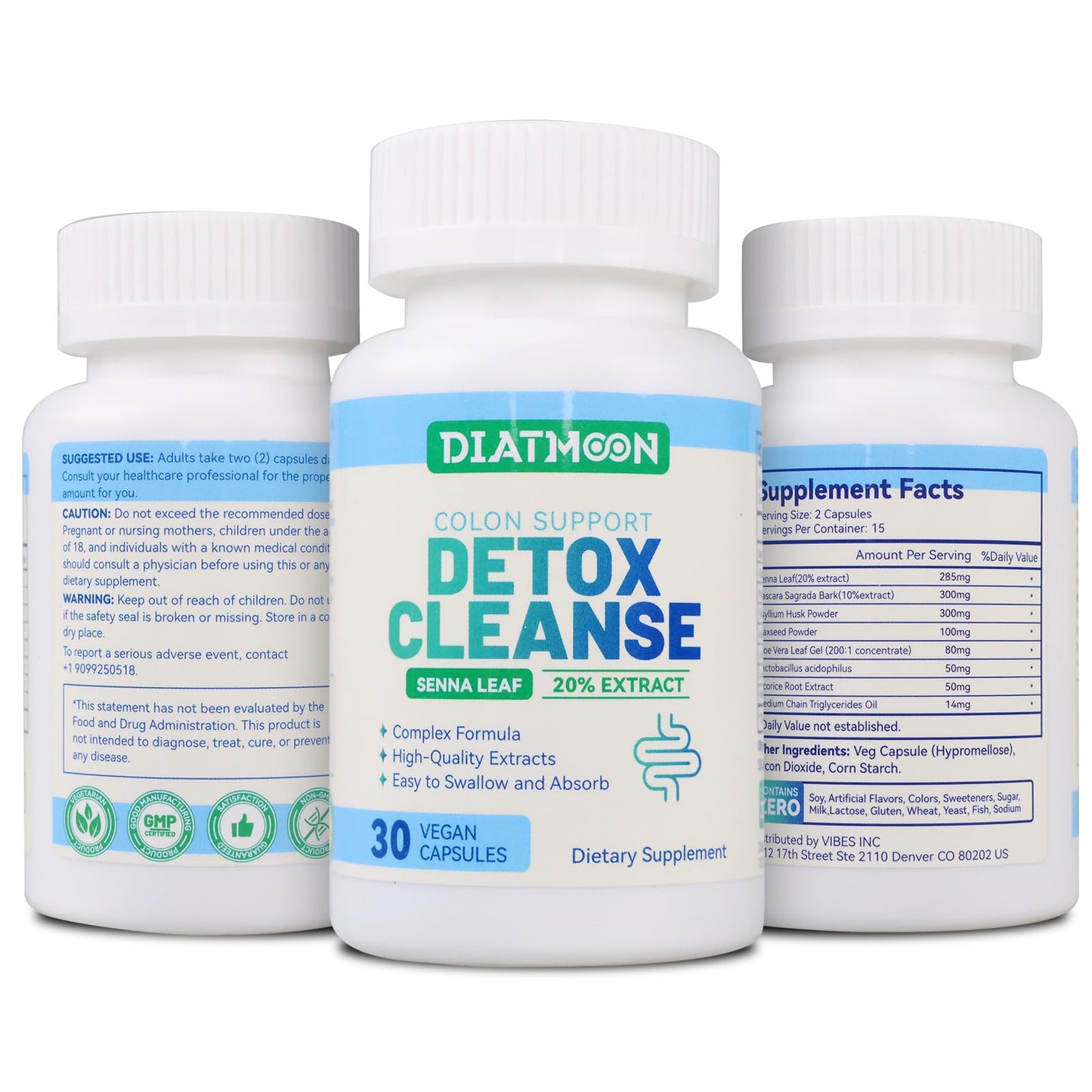 DIATMOON Gut Cleanse Capsules, Gut and Colon Support, Detox & Cleanse, for 15 Days, Non-GMOs, Non-Gluten, Vegan, Colon Cleanse Supplement, 30 Count
