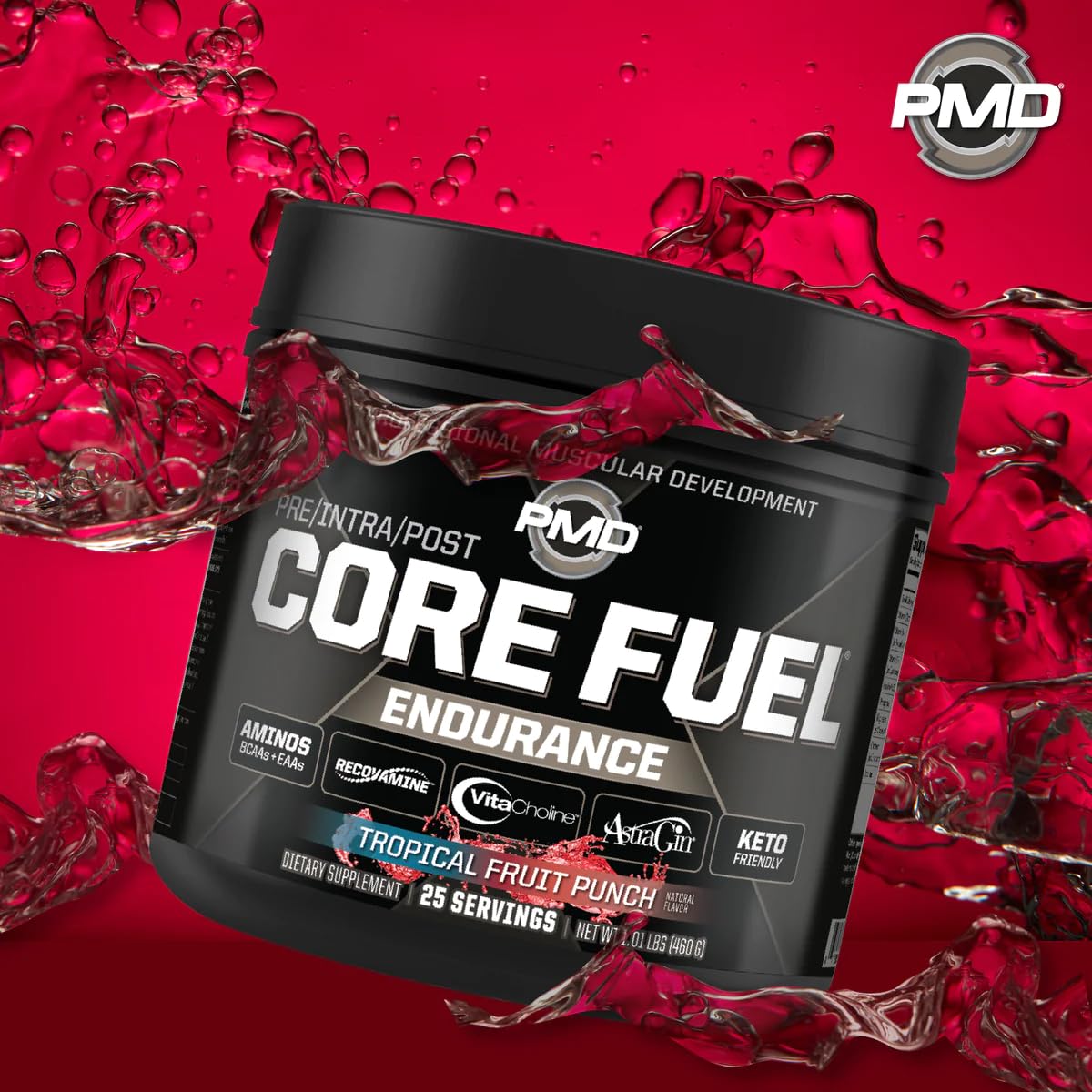 PMD Sports Core Fuel Endurance, Performance & Recovery - BCAAs, EAAs, Beta Alanine, Betaine Anhydrous, Glutamine, Electrolytes - Muscle Growth, Strength - Stim Free, Tropical Fruit Punch (25 Servings)