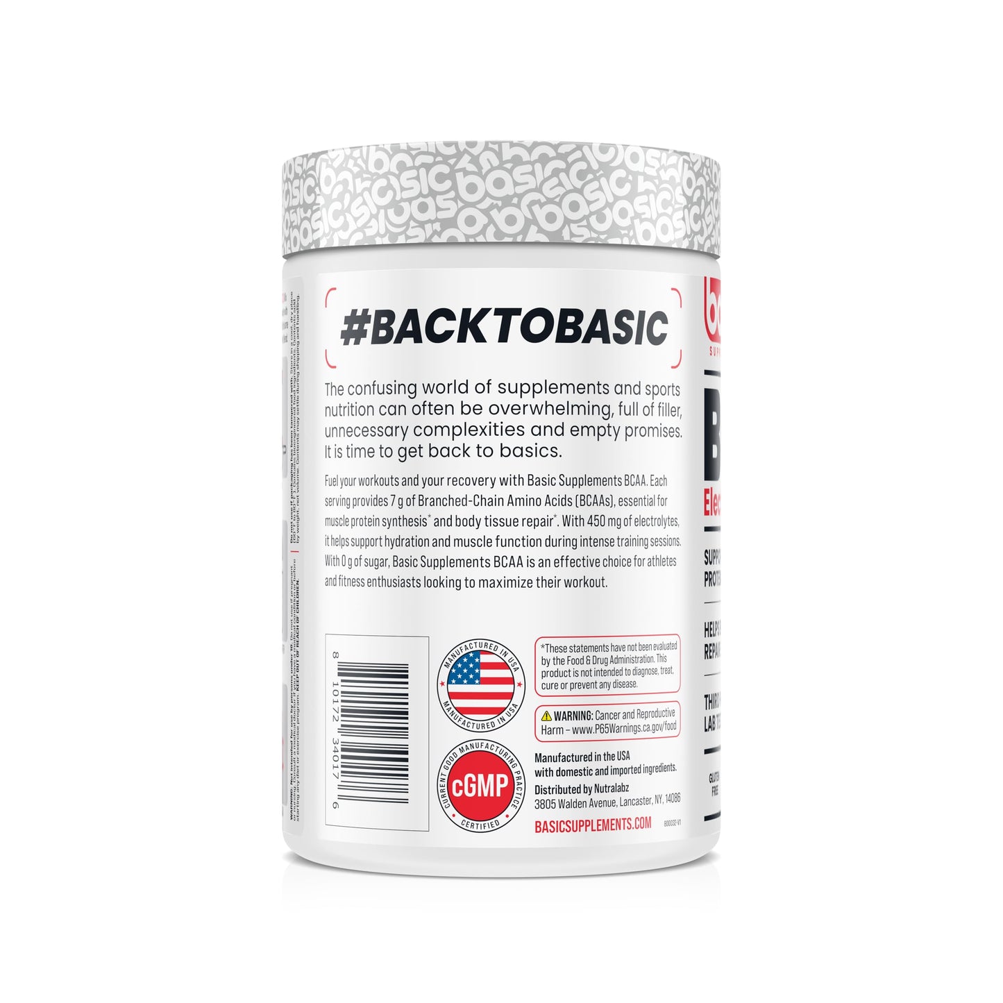 BASIC SUPPLEMENTS BCAA Powder, Instantized Formula with 7g BCAAs, 2:1:1 Ratio, 450mg of Electrolytes, Sugar-Free, Vegan, Gluten-Free, Supports Muscle Recovery (30 Servings, Blueberry Lemonade)