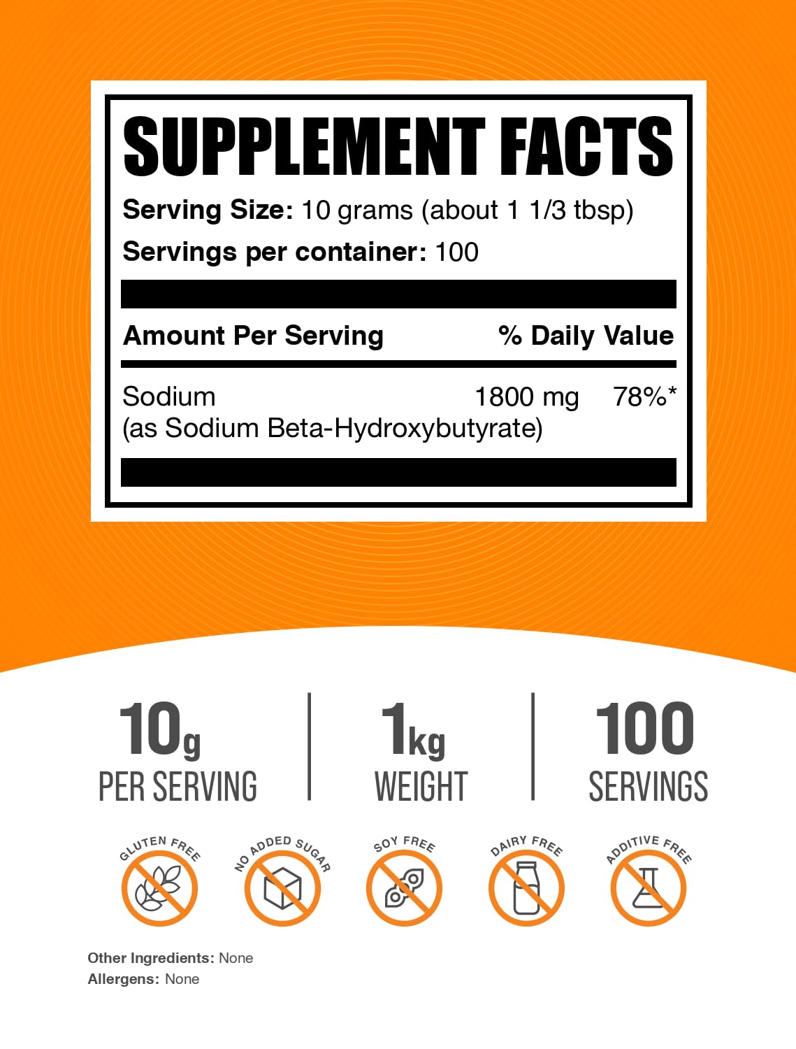 BulkSupplements Sodium BHB Powder - Beta-Hydroxybutyrate Powder, BHB Supplement - Unflavored & Gluten Free, 10g per Serving, 1kg (2.2 lbs) (Pack of 1)