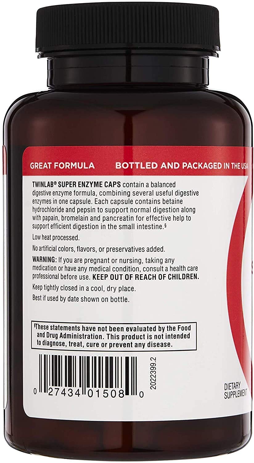 Twinlab Super Enzyme Caps - Constipation Supplement with Digestive Enzymes - 50 Capsules
