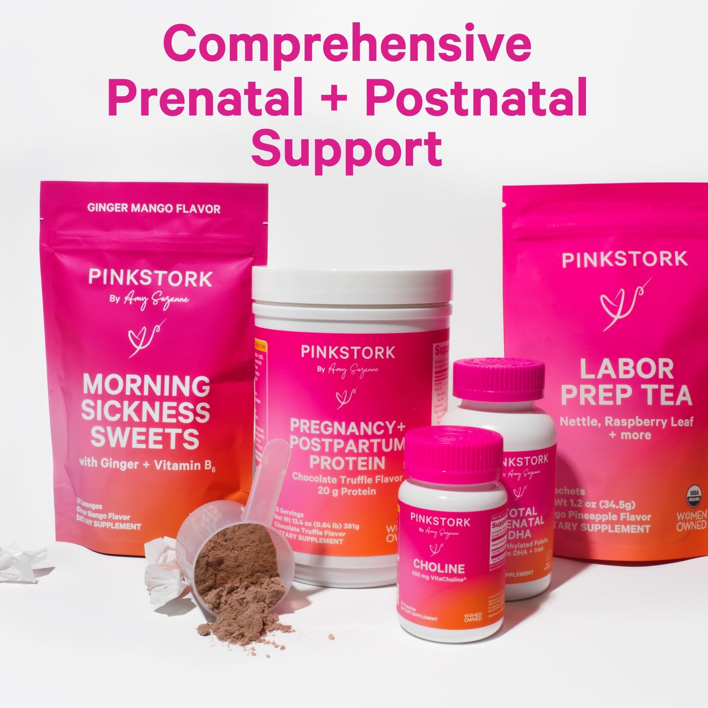 Pink Stork Pregnancy and Postpartum Protein Powder - 20 g Chocolate Whey and Collagen Protein - Prenatal, Postnatal & Lactation Support, Breastfeeding Essentials - 15 Servings