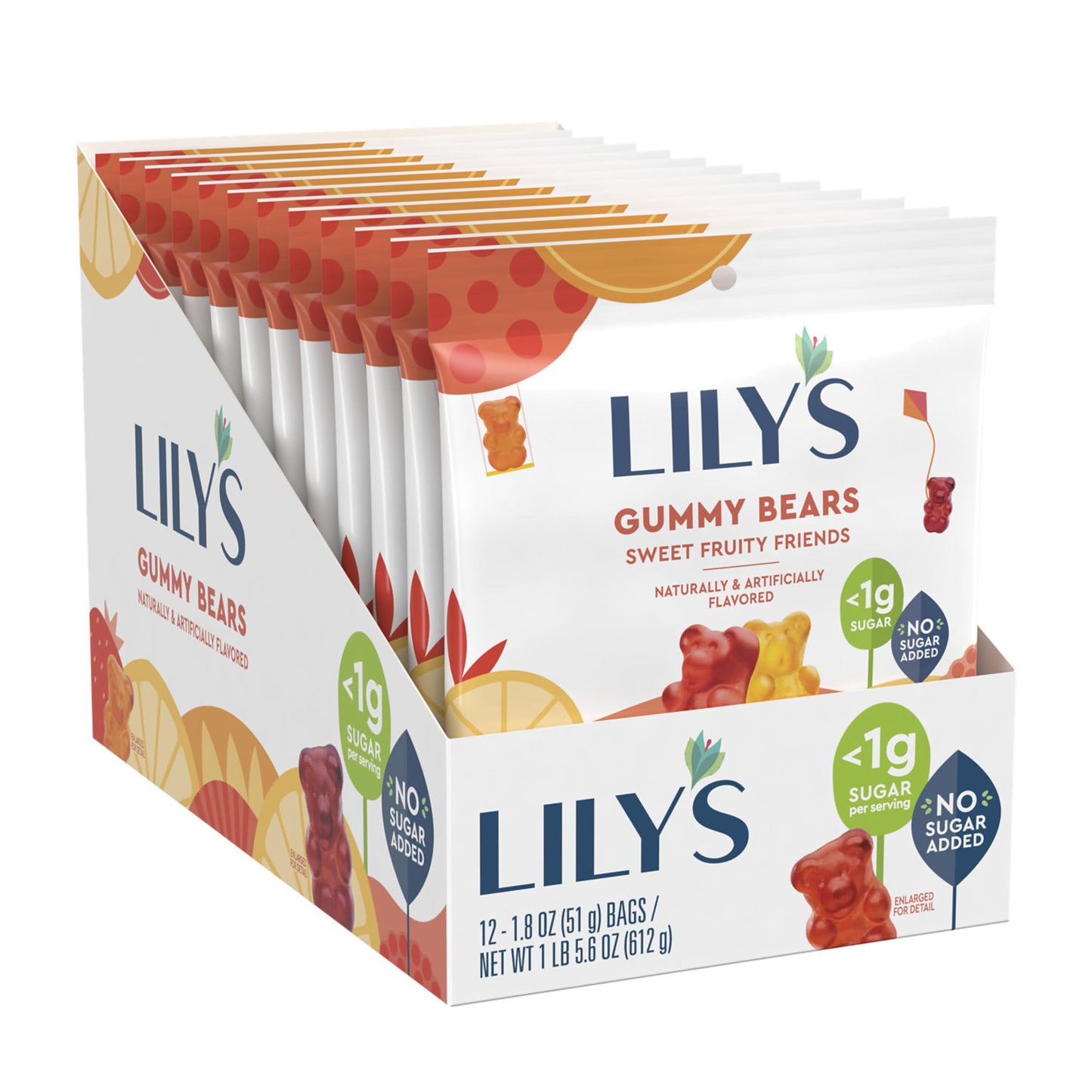LILYS Assorted Fruit Flavored No Sugar Added Gummy Bears Bags 18 oz 12 Count