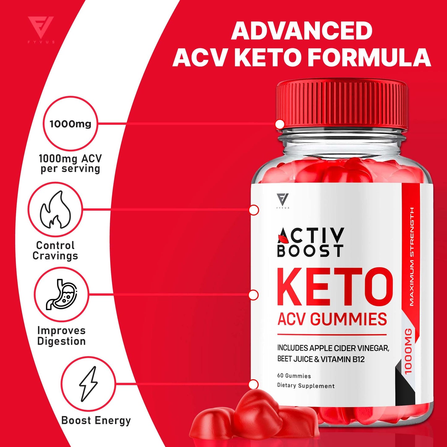 (2 Pack) Activ Boost Keto ACV Gummies, Activboost Keto + ACV Advanced Support, Active Boost Keto ACV Gummies Energy Apple Cider Vinegar Vitamin B12 Supplement Activeboost Max Formula (120 Gummies)