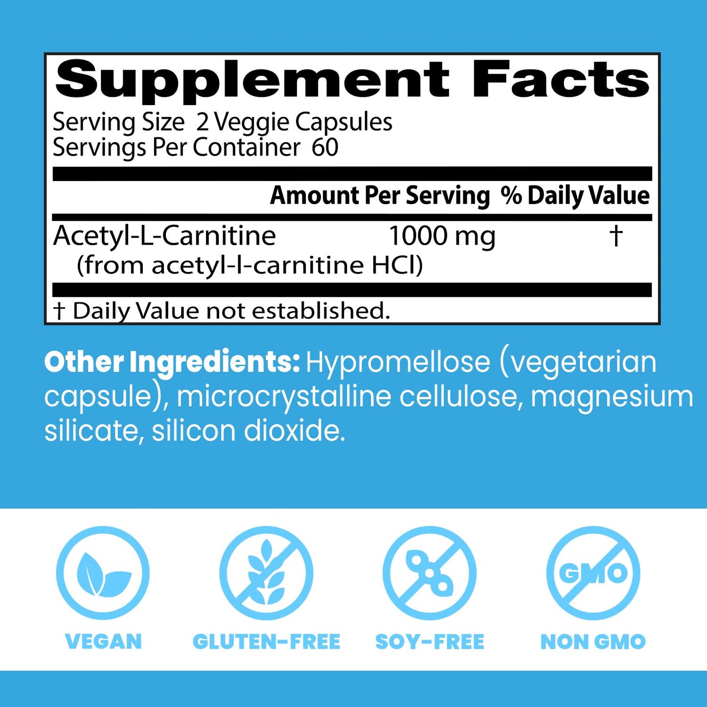 Doctors Best Acetyl-L-Carnitine, Supports Mental Focus & Alertness, Non-GMO, Gluten Free, Soy Free, Vegan 120 Veggie Caps