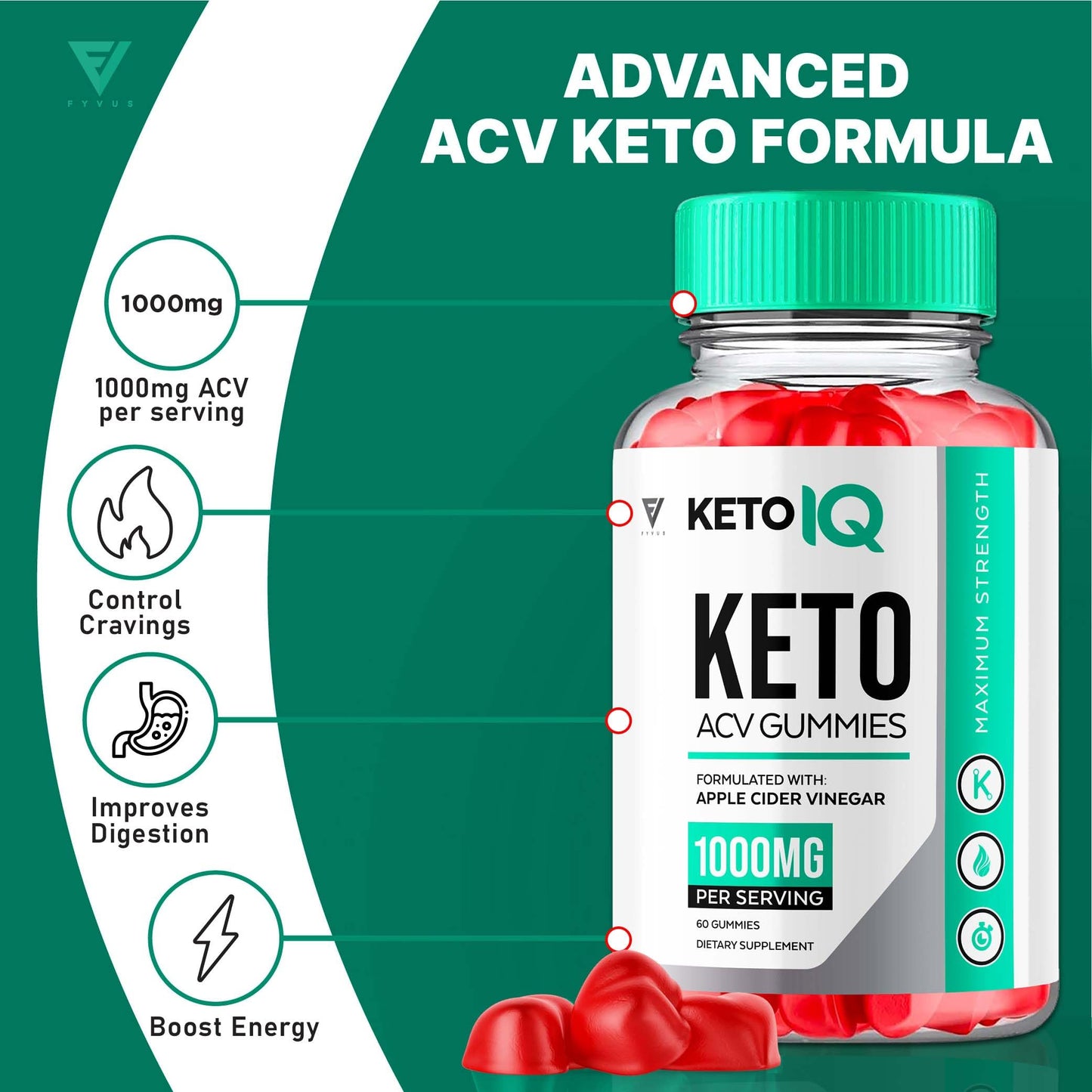 (2 Pack) Keto IQ KetoIQ ACV Gummies, Keto IQ Keto ACV Gummies Advanced Weight Loss Keto+ ACV Apple Cider Vinegar Vitamin Formula, Keto IQ Gummy Supplement 1000MG Keto+ACV Folic Acid (120 Gummies)