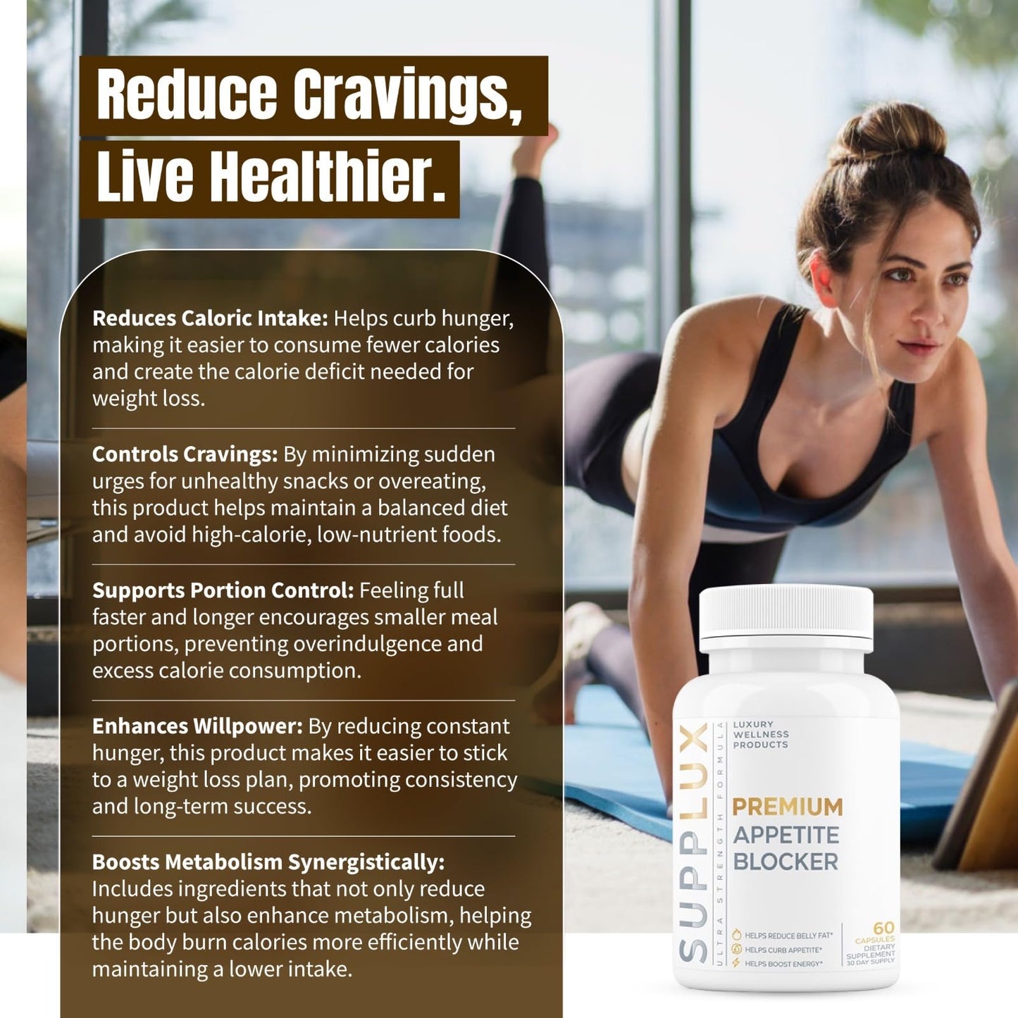 SuppLux | PREMIUM Appetite Suppressant Weight Loss Pills for Women | Belly Fat Burner, Carb Blocker, Energy Booster, Metabolsim Activating | Natural & Safe 3rd Party Tested - 60 Capsules