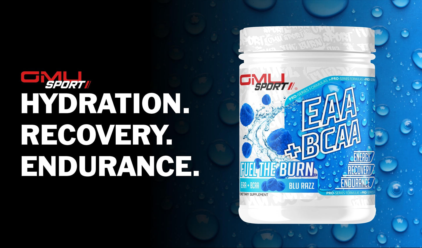 GMU SPORT - BCAA & EAA Hydration & Recovery Powder -Full Essential Amino Acids Profile Hydration Powder for Energy, Fast Recovery & Endurance - 40 Servings, Electrolyte Drink for Athletes (Blue Razz)