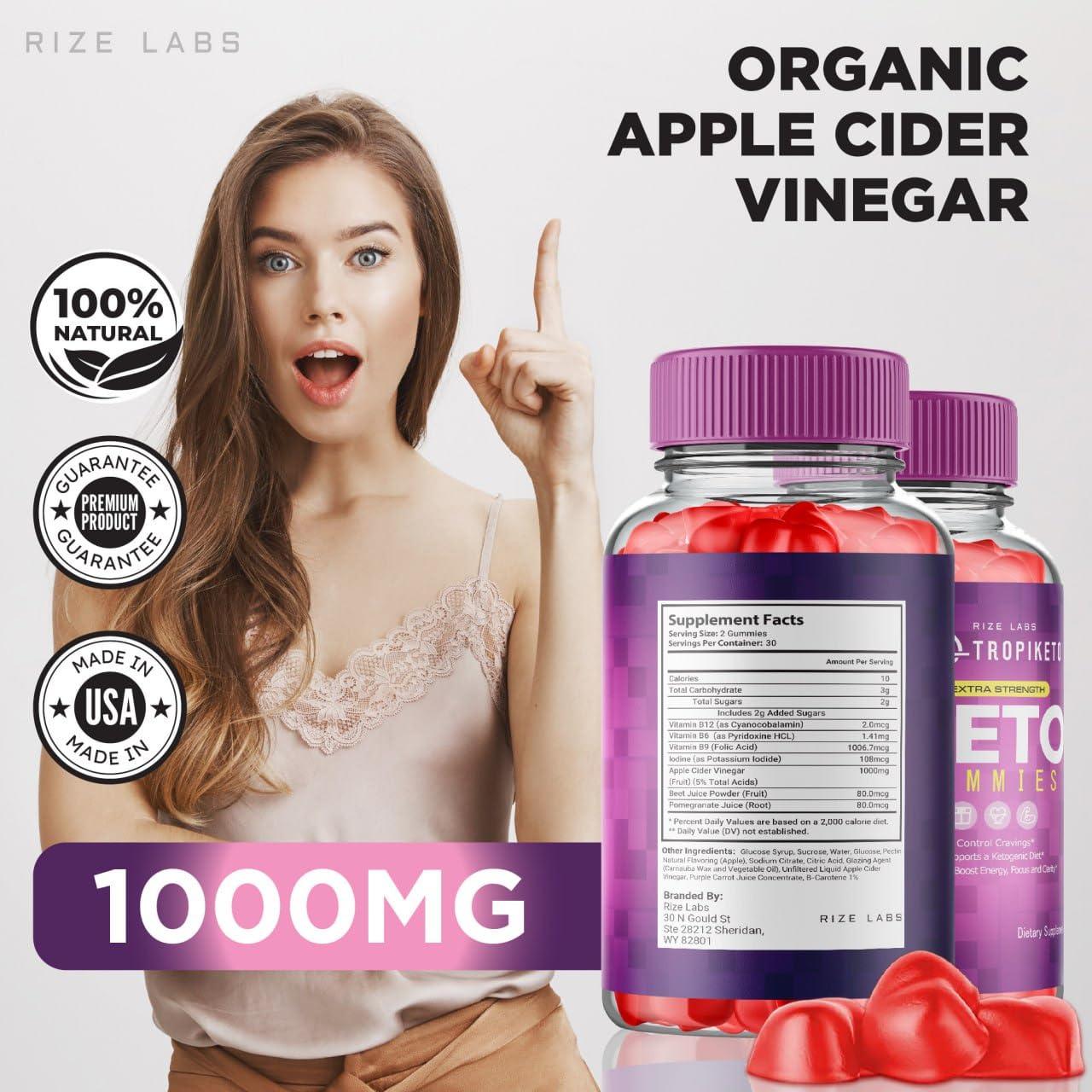 rize labs (Pack of 2 TropiKeto ACV Gummies - Extra Strength Keto Gummies for Advanced Weight Loss, Keto Supplement, Tropi Keto Gummy Reviews (120 Gummies)