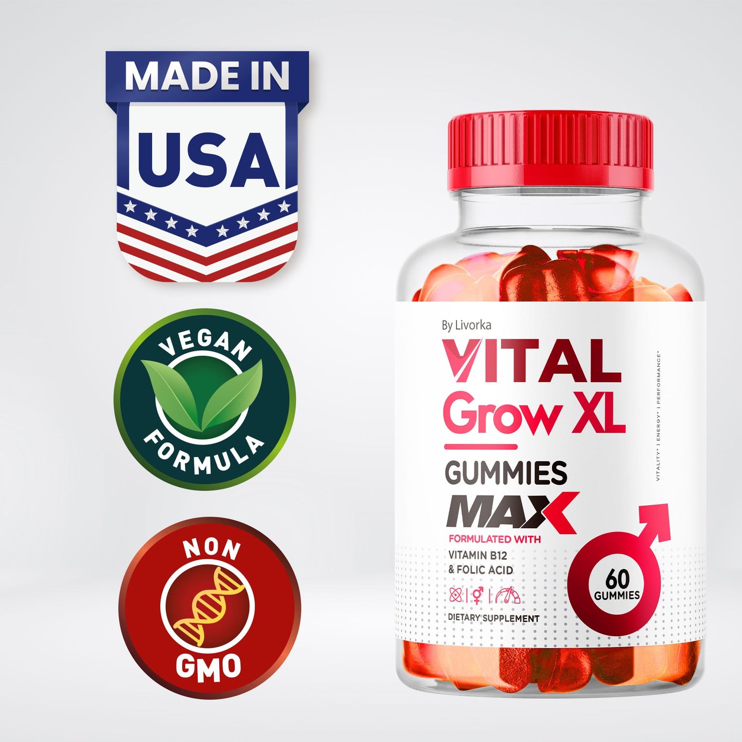 (2 Pack) Vital Grow XL Male Gummies - Men's Performance Gummies 1050MG Vital GrowXL Blend, Vital Growth Gummy Advanced Gomitas Formula, 120 Gummies for 2 Months