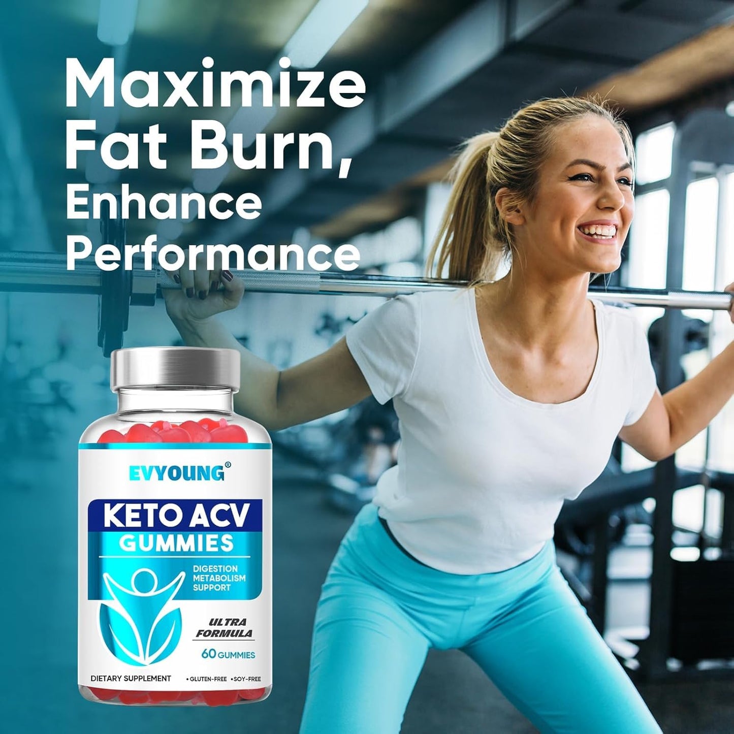 EVYOUNG Keto ACV Gu mmies,2000mg Apple Cider Vinegar Gummies,Extra B6 B12 Folate Support,for Women and Men Weight Loss (60 Gummies)