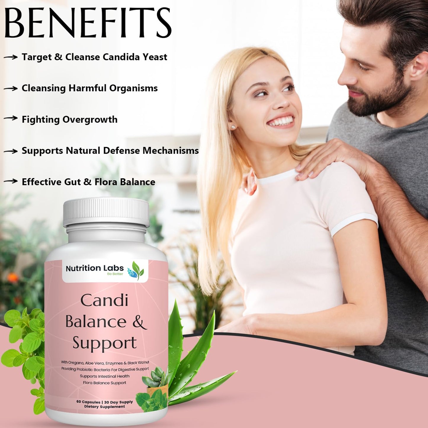 Candida Cleanse, Balance and Support Flora Herbal Supplement for Women & Men. Gut Flora & pH Level, Intestinal Health W/ Probiotics. Anti Yeast Overgrowth W/ Oregano, Caprylic Acid