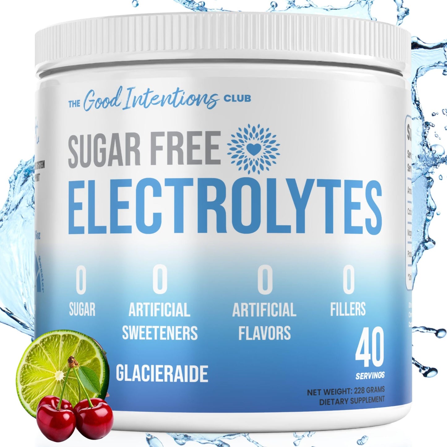 Electrolytes Powder No Sugar - Glacierade Flavor, 40 Servings - Hydration Powder - Sugar Free Electrolytes - Electrolytes Powder Zero Sugar - No Artificial Sweeteners or Flavors,