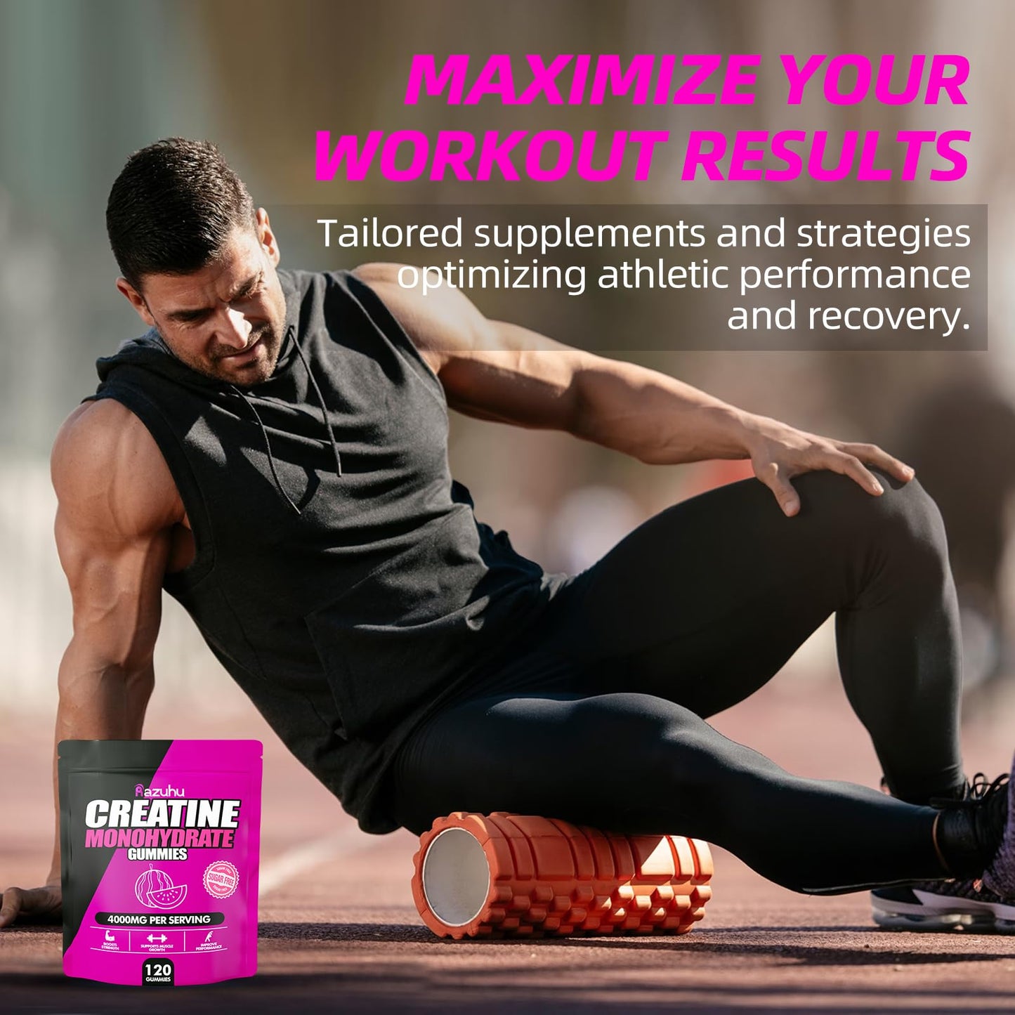 Razuhu Creatine Monohydrate Gummies for Men & Women, 4g of Creatine Monohydrate per Serving for Maximum Power Strength, Performance, Sugar Free, Vegan, Pre-Workout Supplement(120 Count)-Watermelon