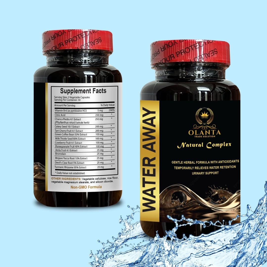 Generic Fast Acting Water Away Pills for Women and Men, Water Loss Pills, Water Away, Water Supplement, Water Retention and Flushing, Fast Acting Bloating Relief - 1 Bottle