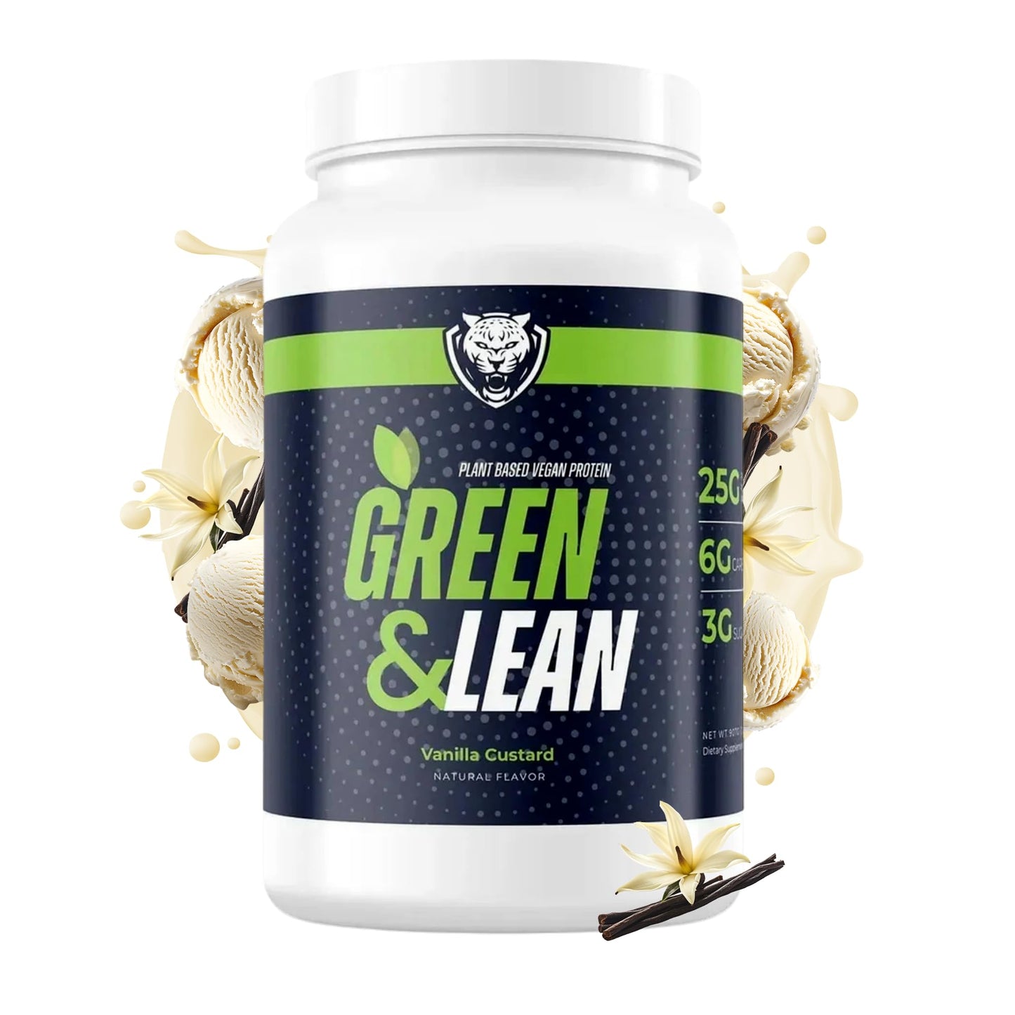 6AM Run Green & Lean Vegan Protein Powder - Plant-Based Protein for Runners, Recovery & Nutrition, 25g Protein, Low Sugar, 6g Carbs, Vanilla Custard Flavor, 2 lbs (25 Servings)