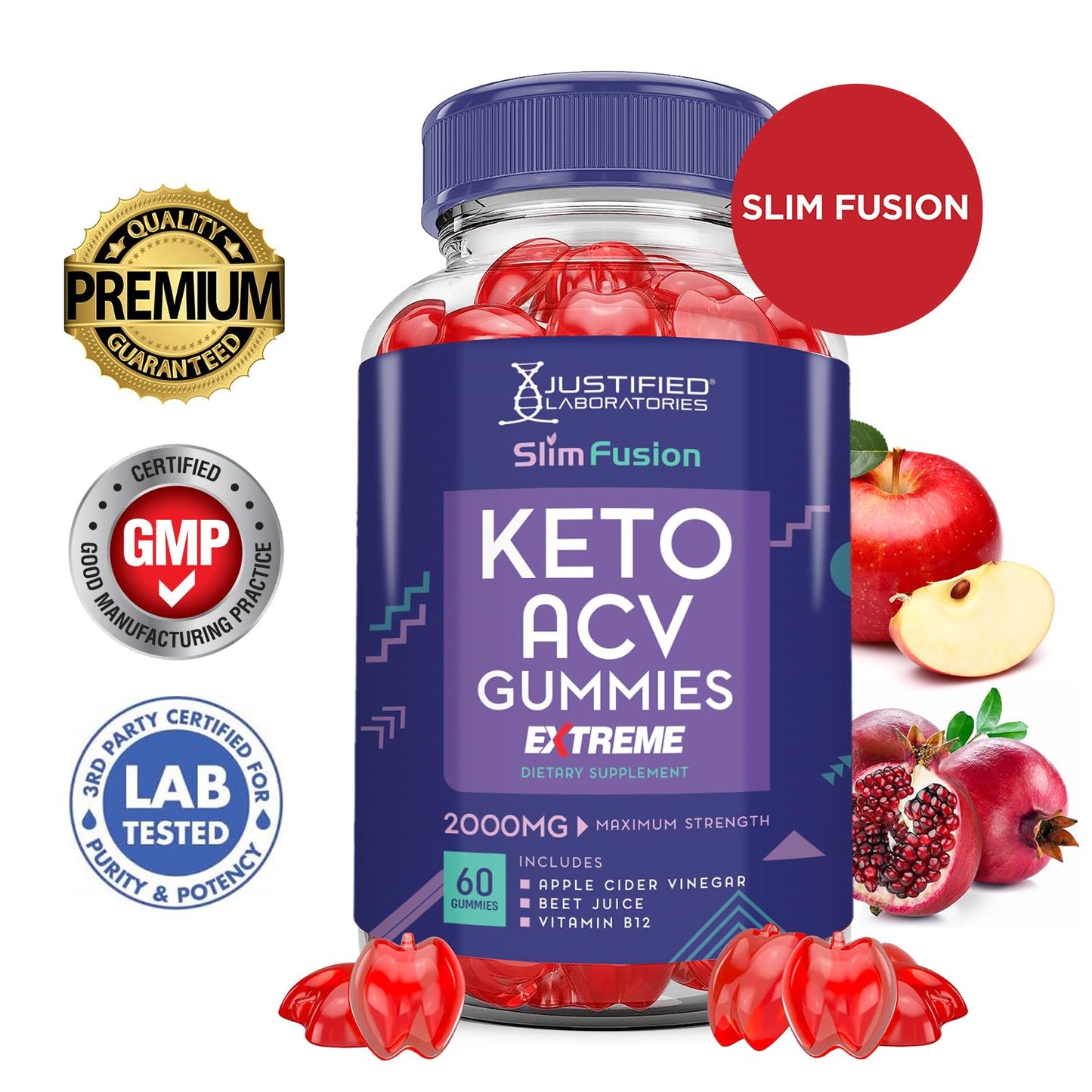 (2 Pack) Slim Fusion Keto ACV Gummies Extreme 2000MG Advanced Slimfusion Keto Gummies Apple Cider Vinegar Formulated with Pomegranate Beet Juice Powder B12 Vegan Non GMO 120 Gummys